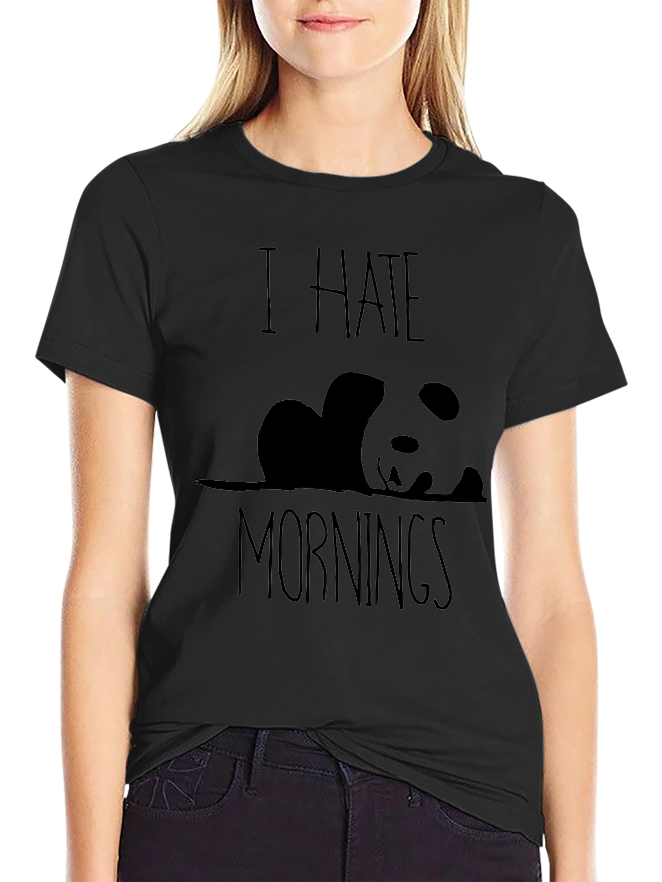 I Hate Mornings Panda Graphic Tee - Black