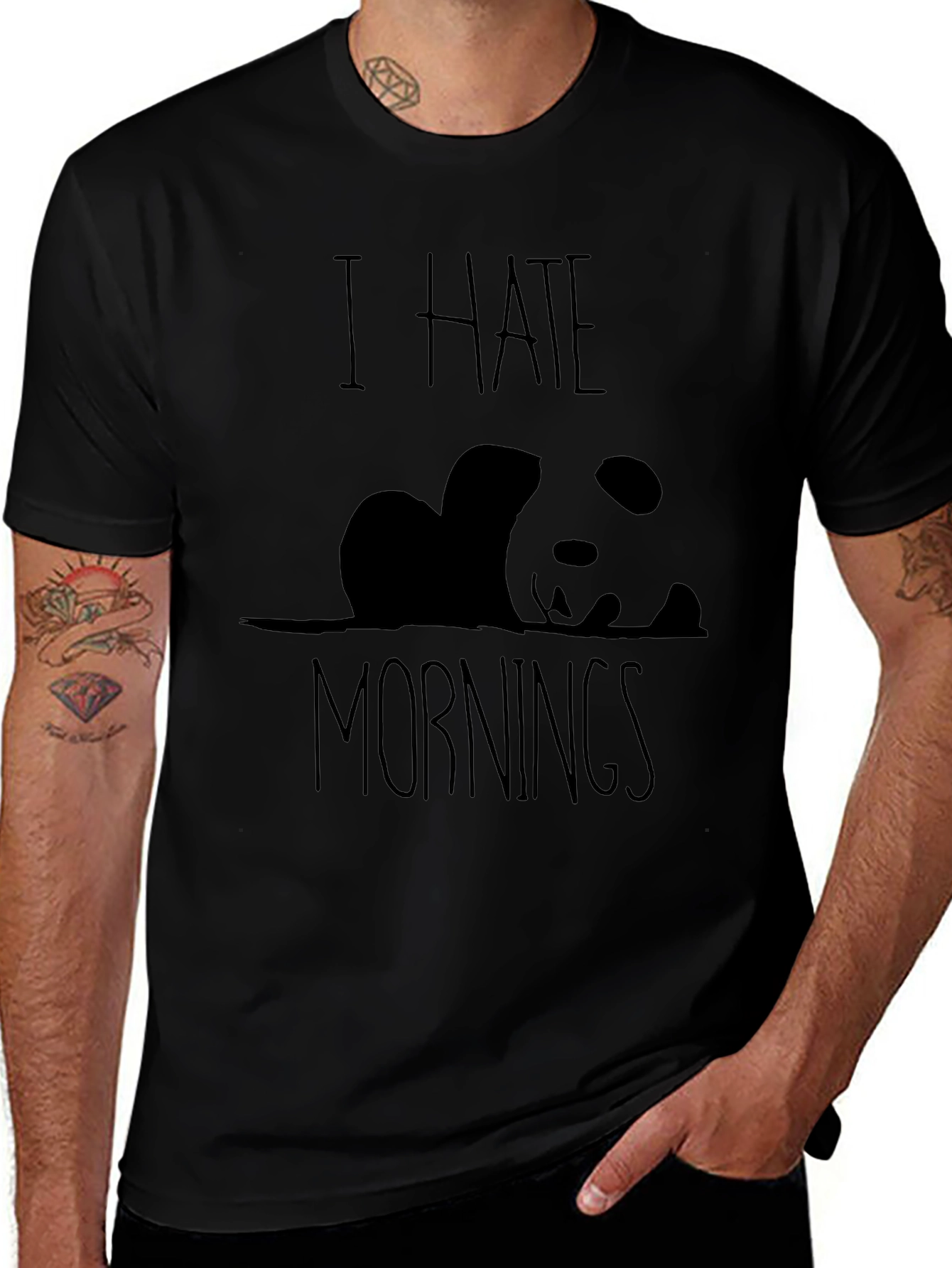I Hate Mornings Panda Graphic Tee - Black
