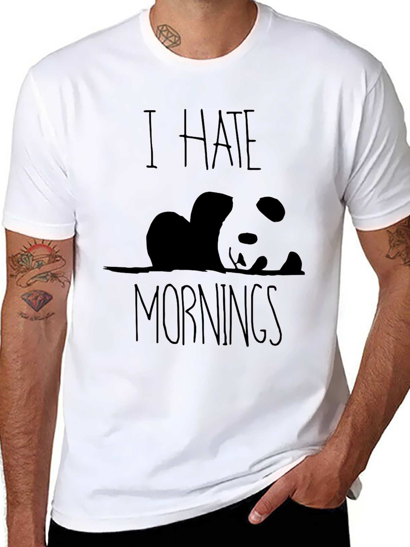 I Hate Mornings Panda Graphic Tee - Black