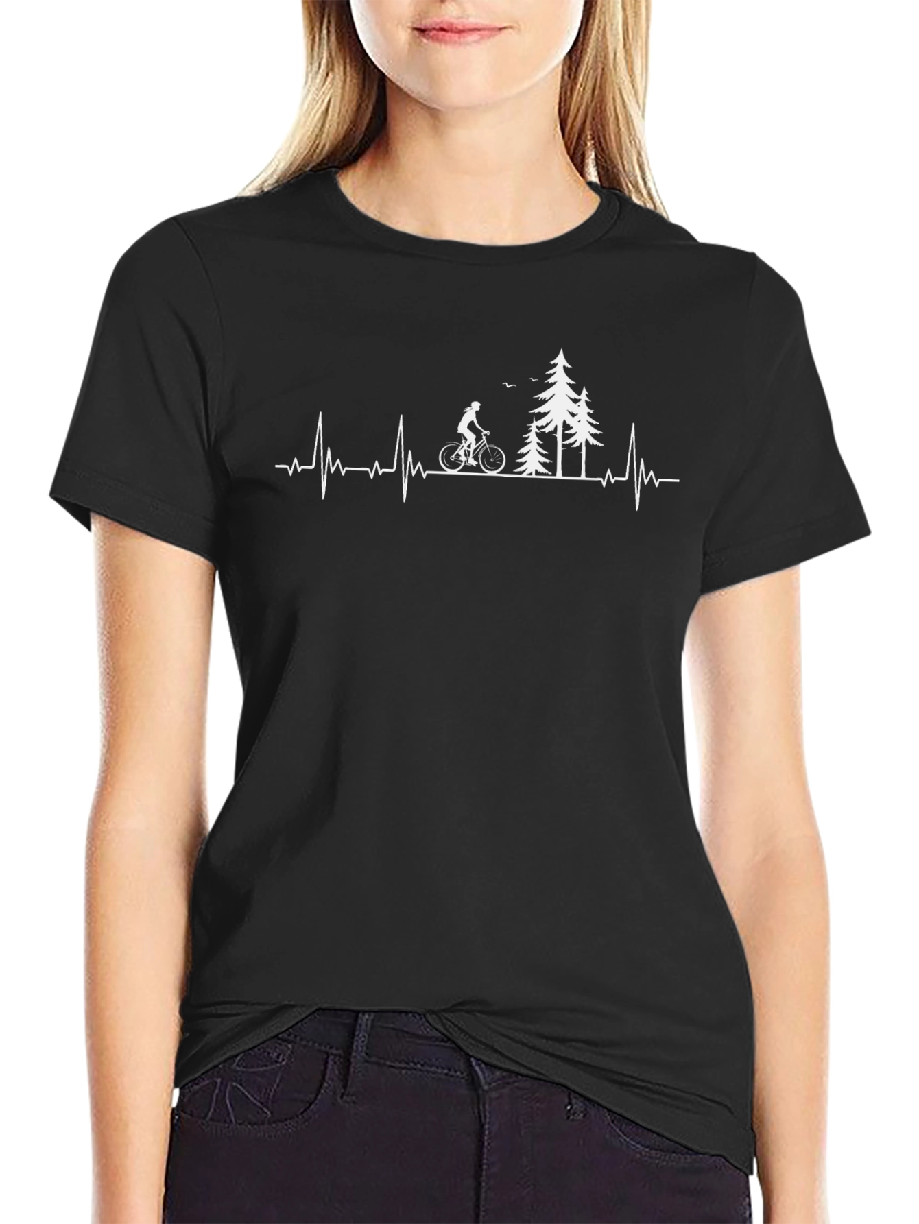 Cycling Heartbeat T-Shirt - Black Cotton Tee