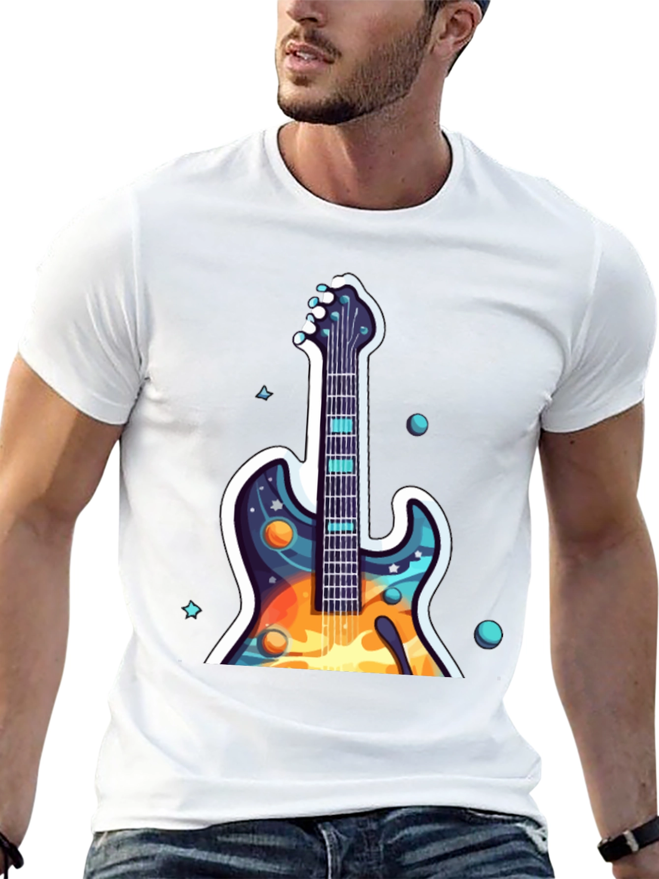 Cosmic Guitar Graphic Tee - Black Cotton Comfort