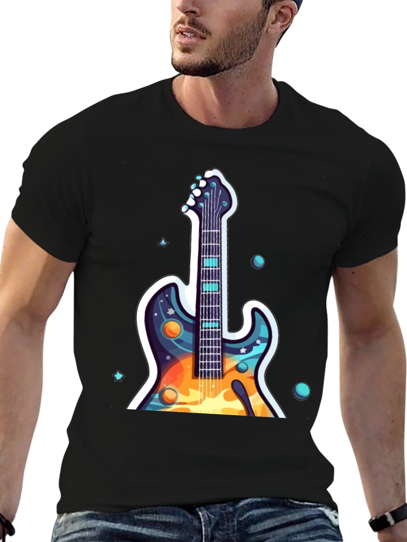 Cosmic Guitar Graphic Tee - Black Cotton Comfort