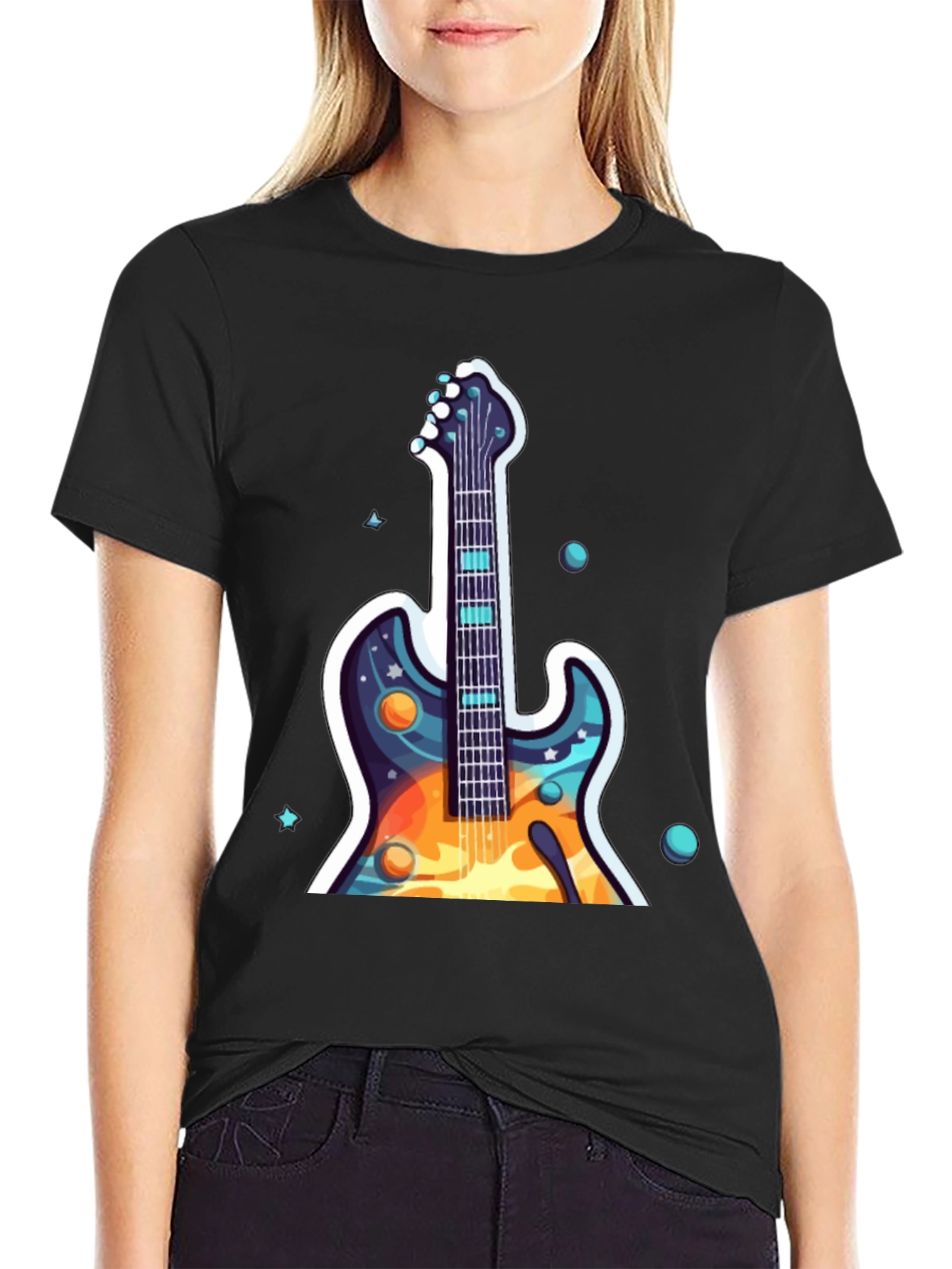 Cosmic Guitar Graphic Tee - Black Cotton Comfort