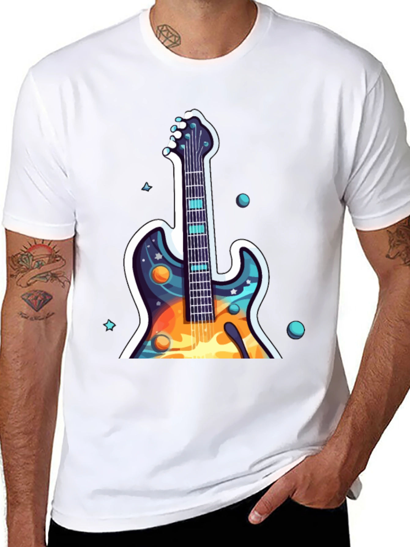 Cosmic Guitar Graphic Tee - Black Cotton Comfort