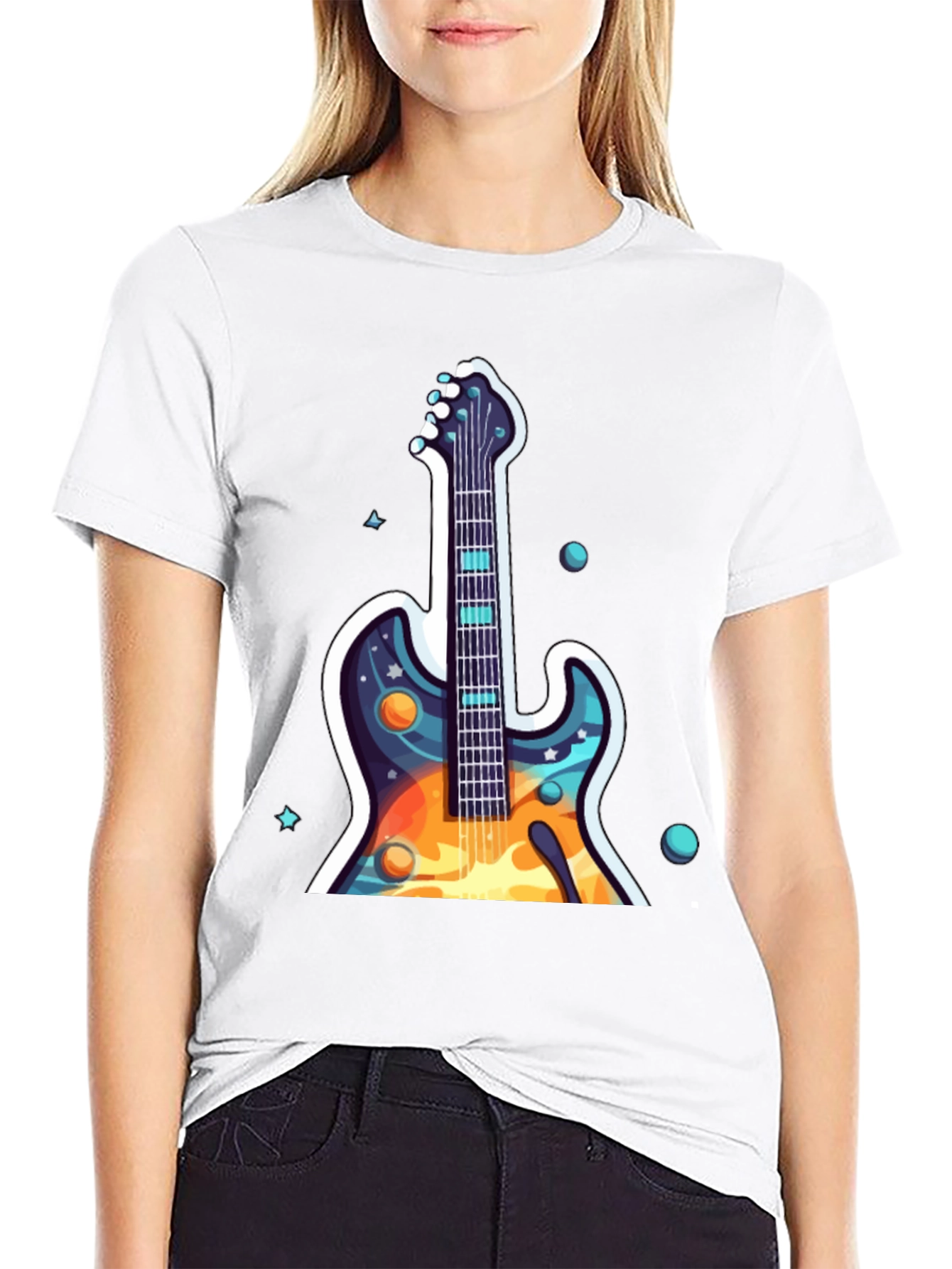 Cosmic Guitar Graphic Tee - Black Cotton Comfort