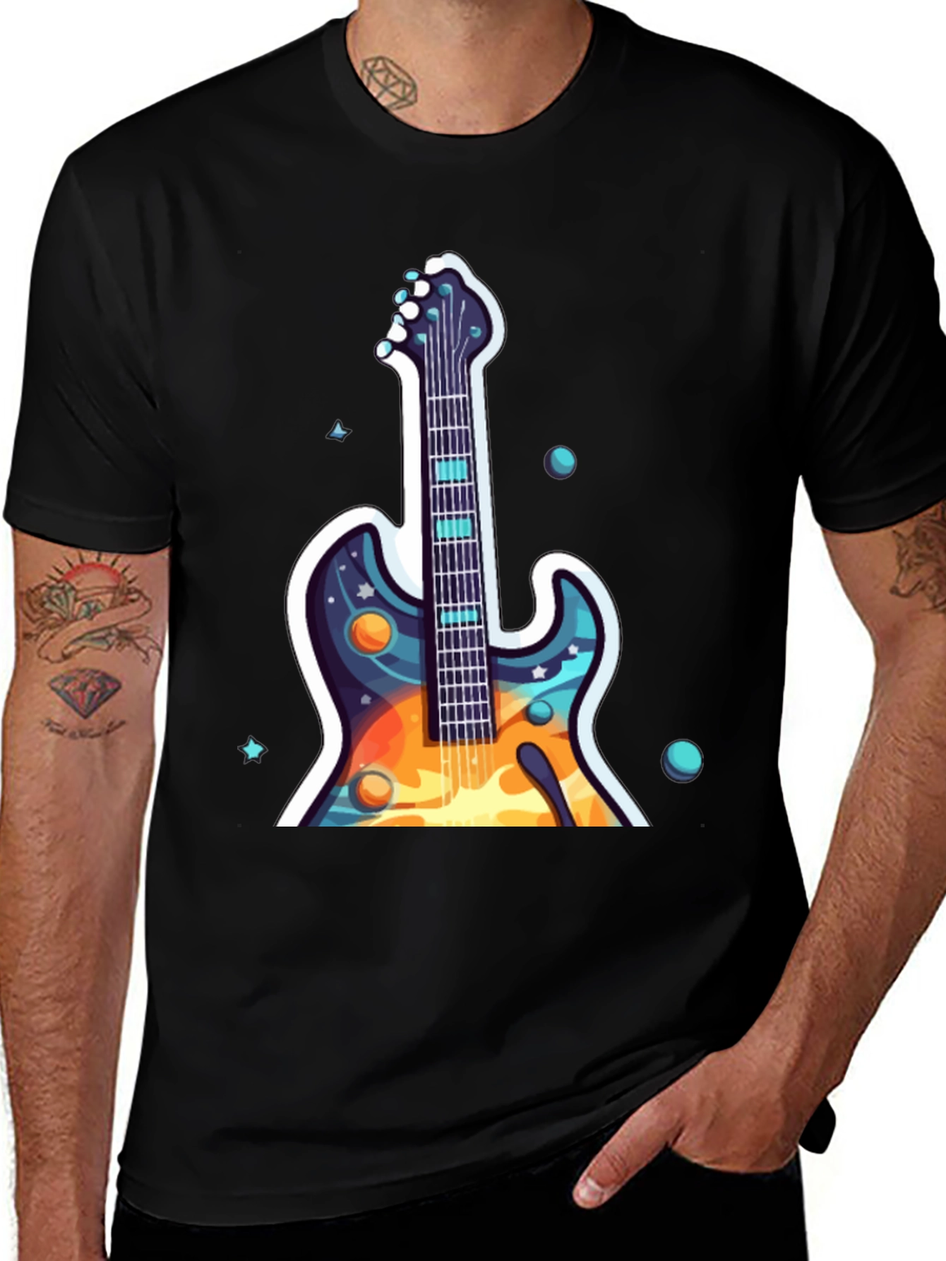 Cosmic Guitar Graphic Tee - Black Cotton Comfort