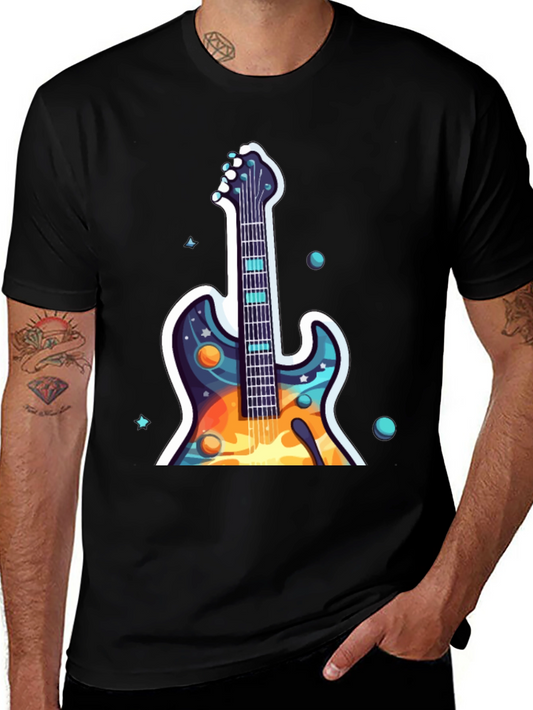 Cosmic Guitar Graphic Tee - Black Cotton Comfort