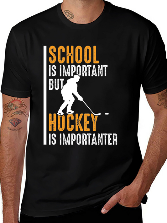 School is Important Hockey Is Importanter Black T-Shirt