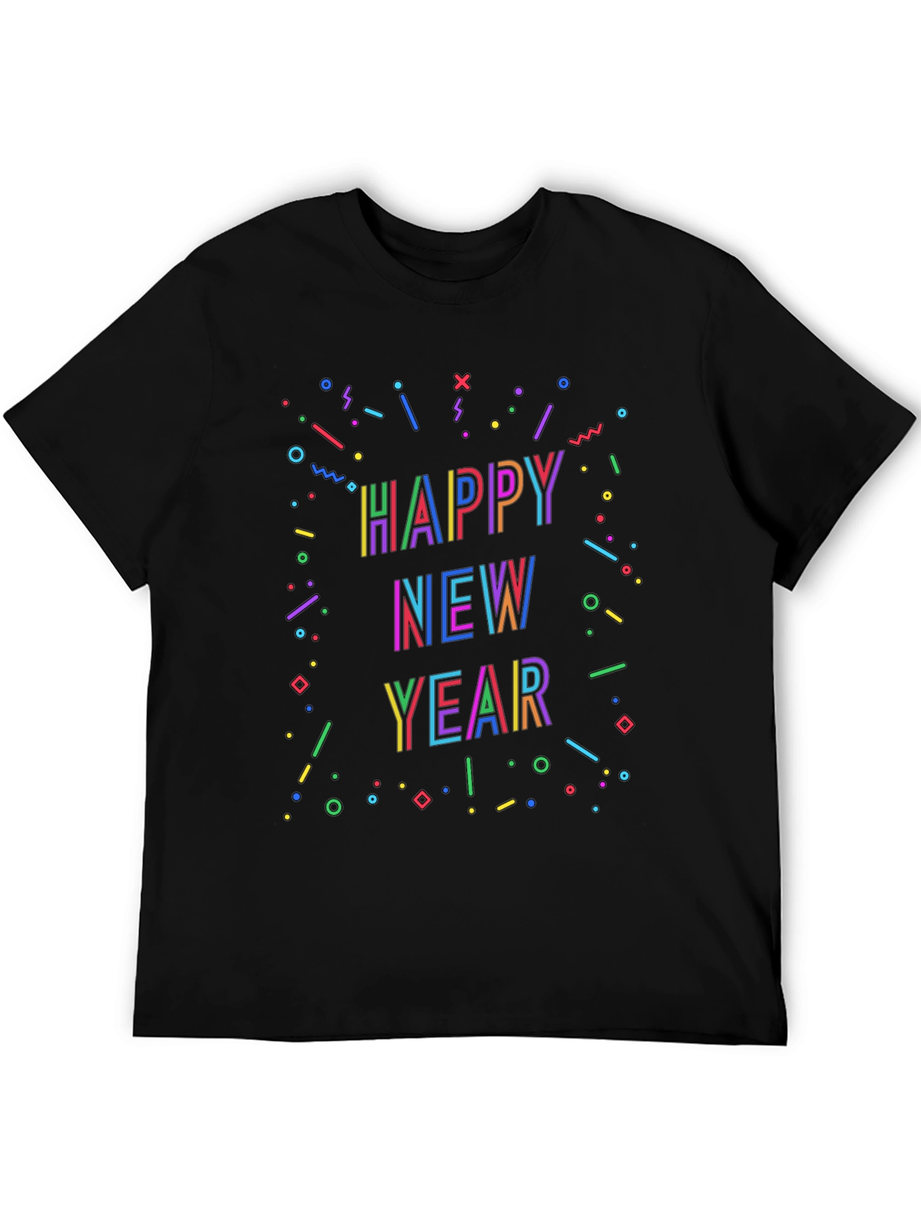Festive Happy New Year Graphic Black T-Shirt