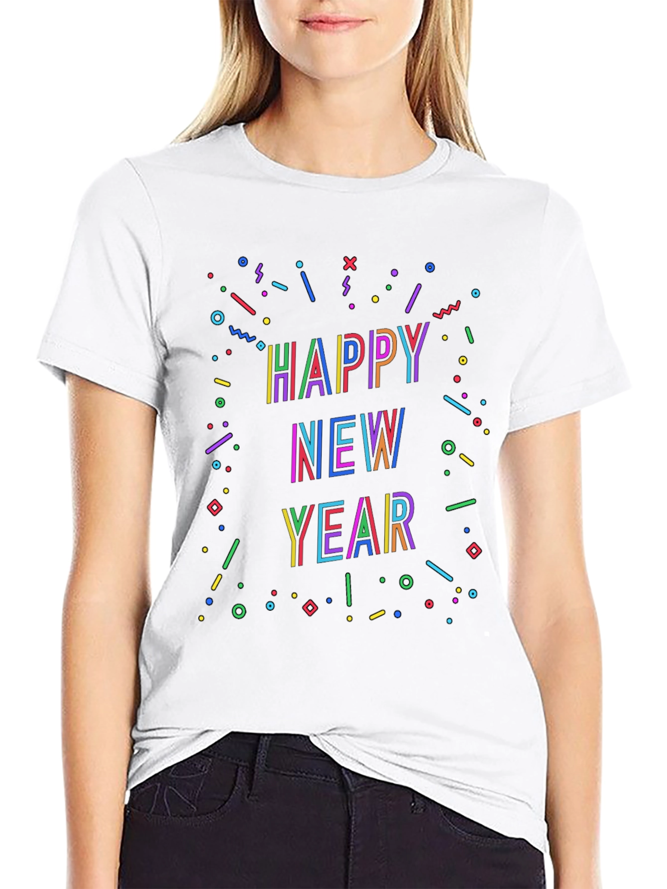 Festive Happy New Year Graphic Black T-Shirt