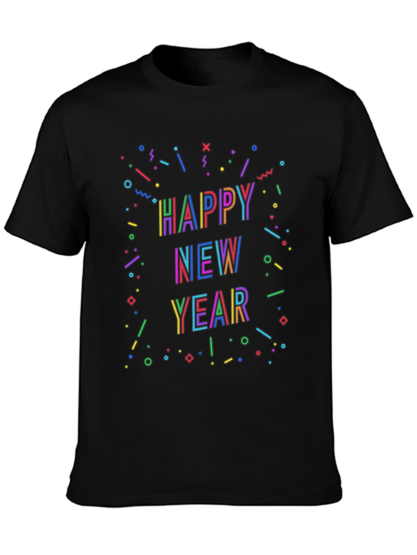 Festive Happy New Year Graphic Black T-Shirt