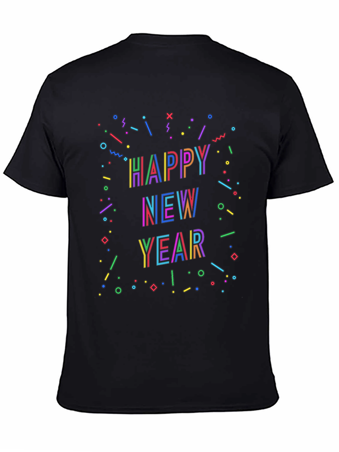 Festive Happy New Year Graphic Black T-Shirt