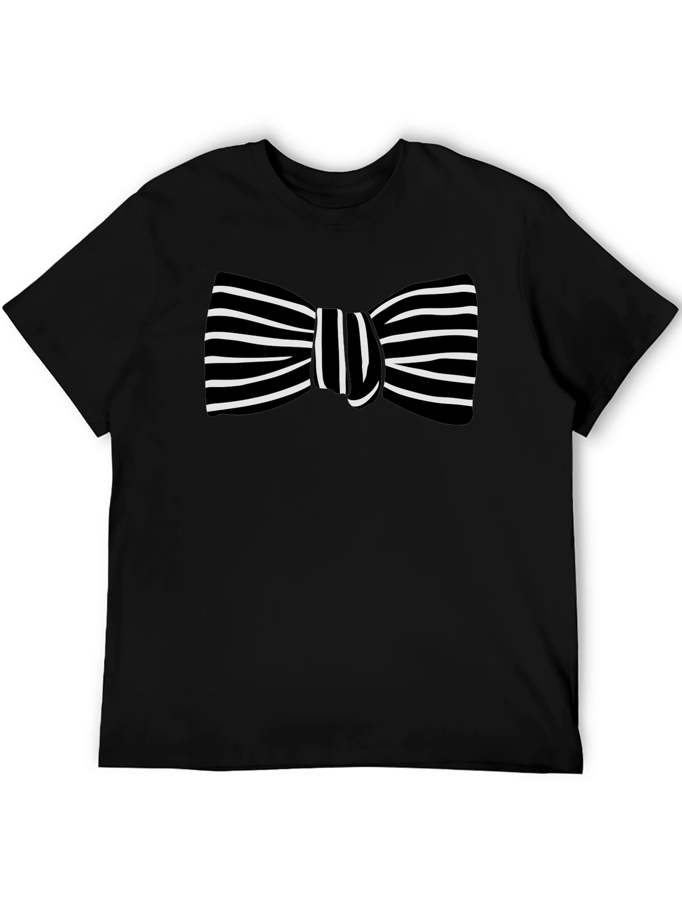 Striped Bow Tie Graphic Black T-Shirt