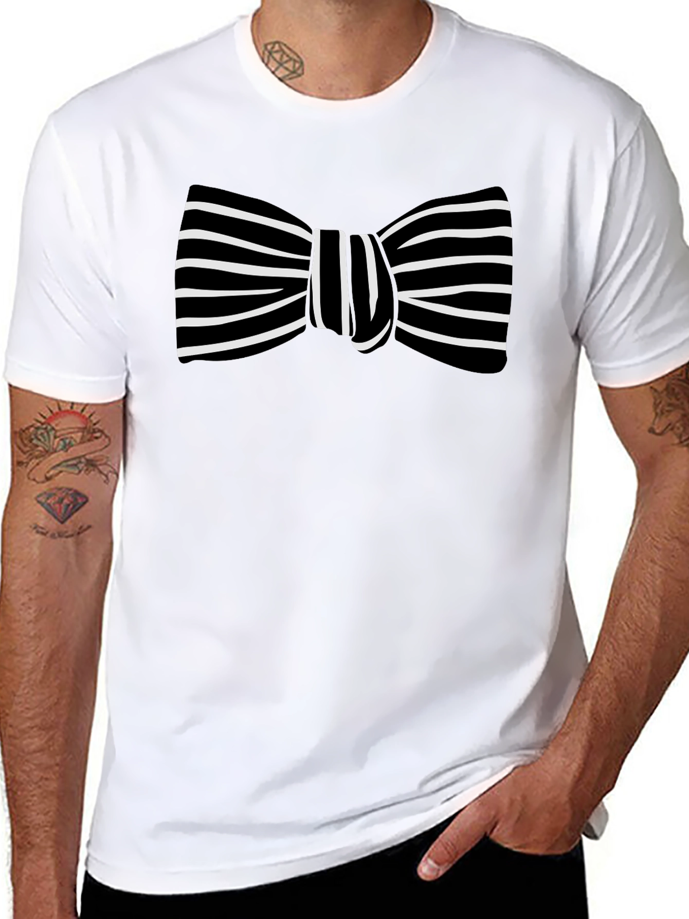 Striped Bow Tie Graphic Black T-Shirt