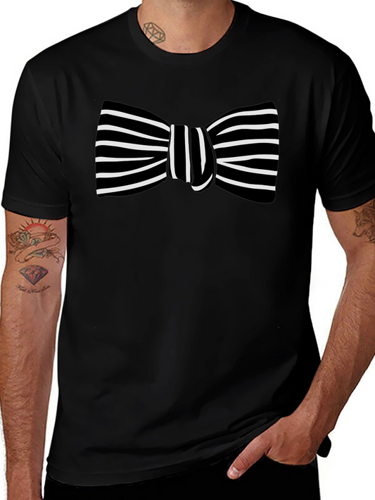 Striped Bow Tie Graphic Black T-Shirt