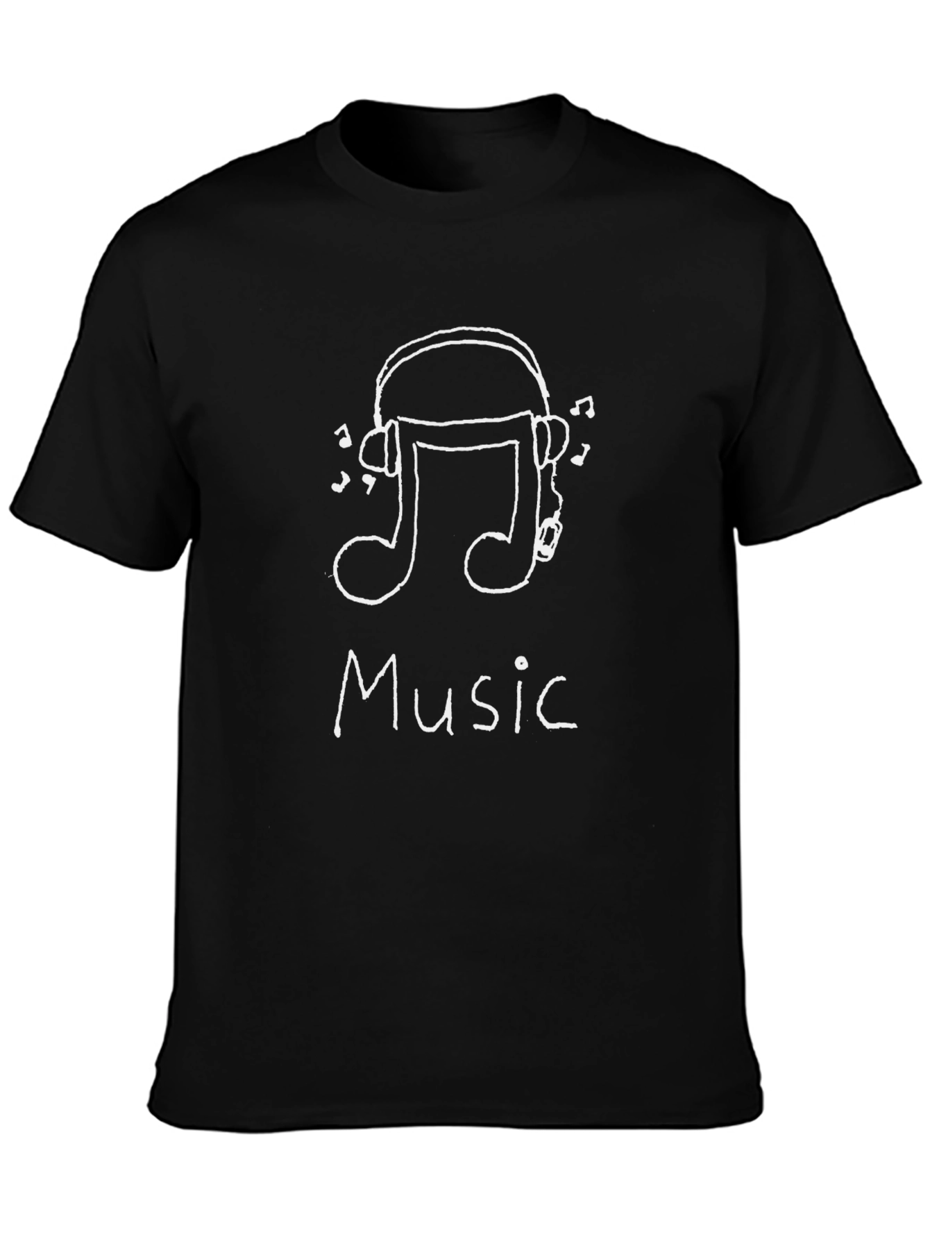 Music Note & Headphone Graphic Tee - Black