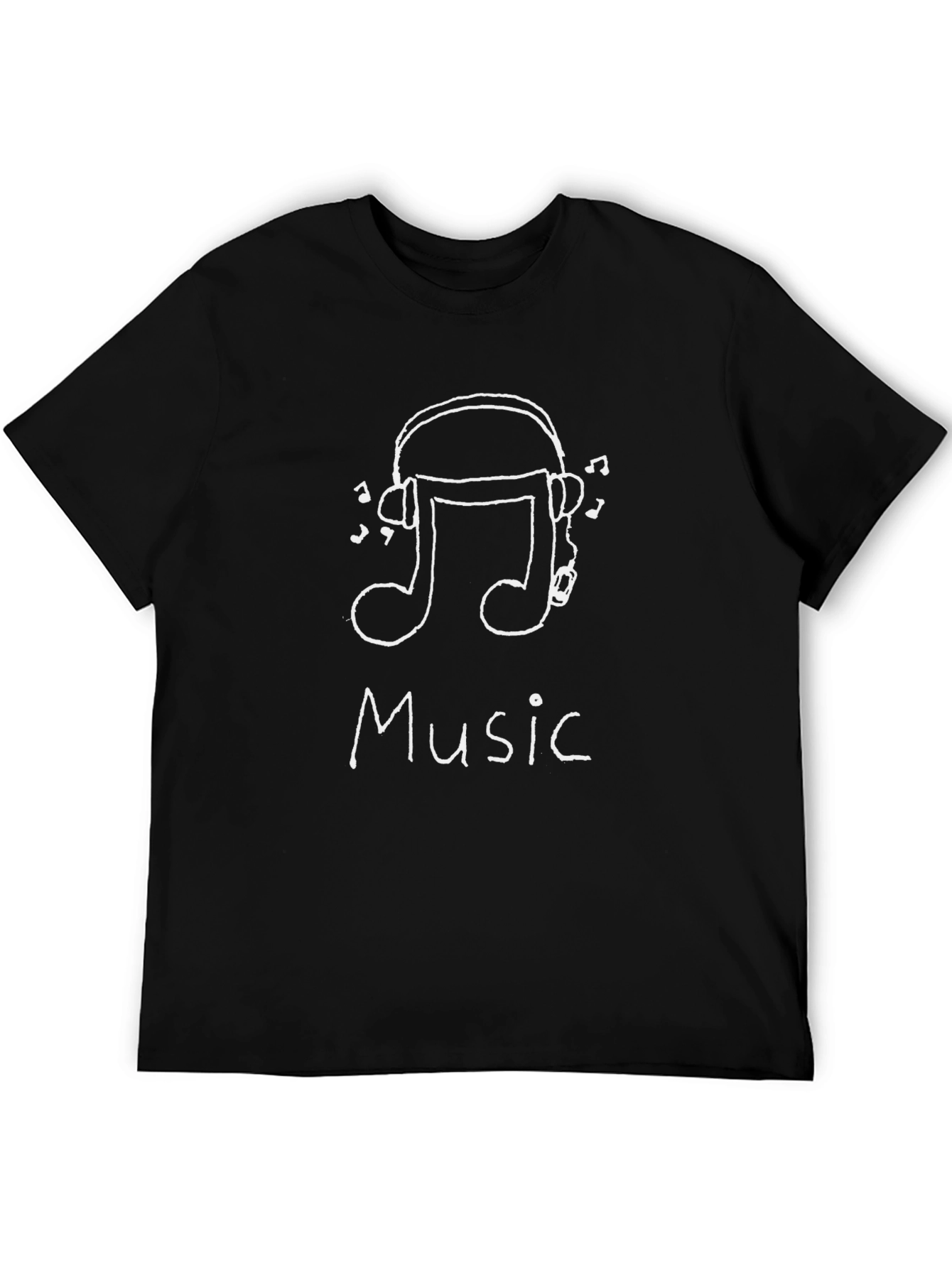 Music Note & Headphone Graphic Tee - Black