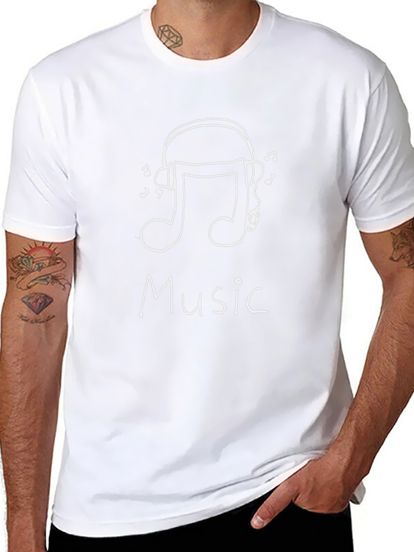 Music Note & Headphone Graphic Tee - Black