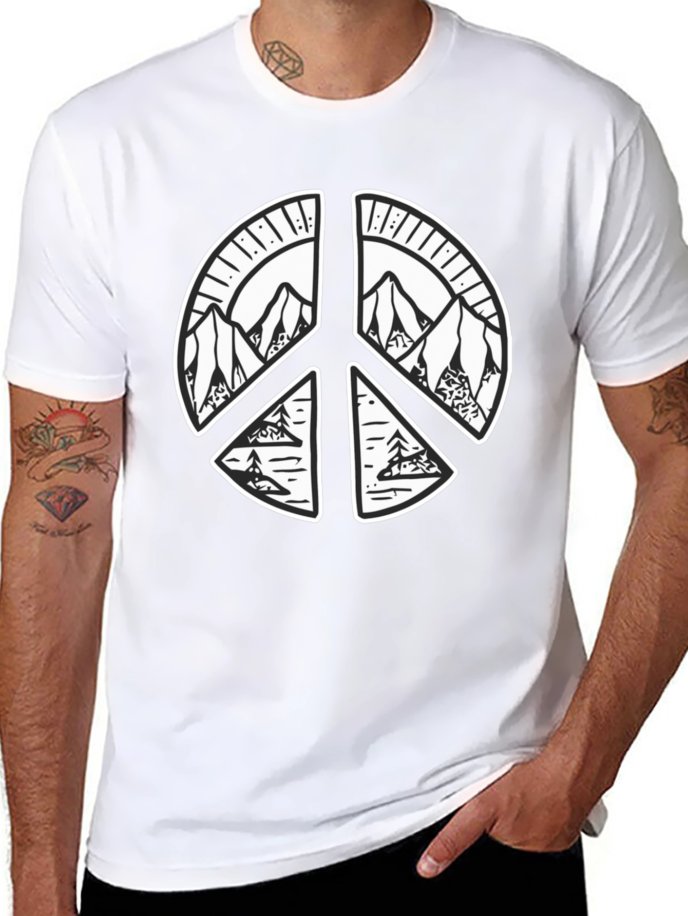 Peace Sign Mountain Graphic Tee - Black