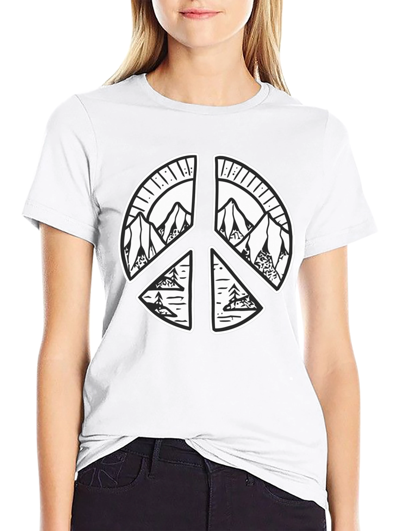 Peace Sign Mountain Graphic Tee - Black