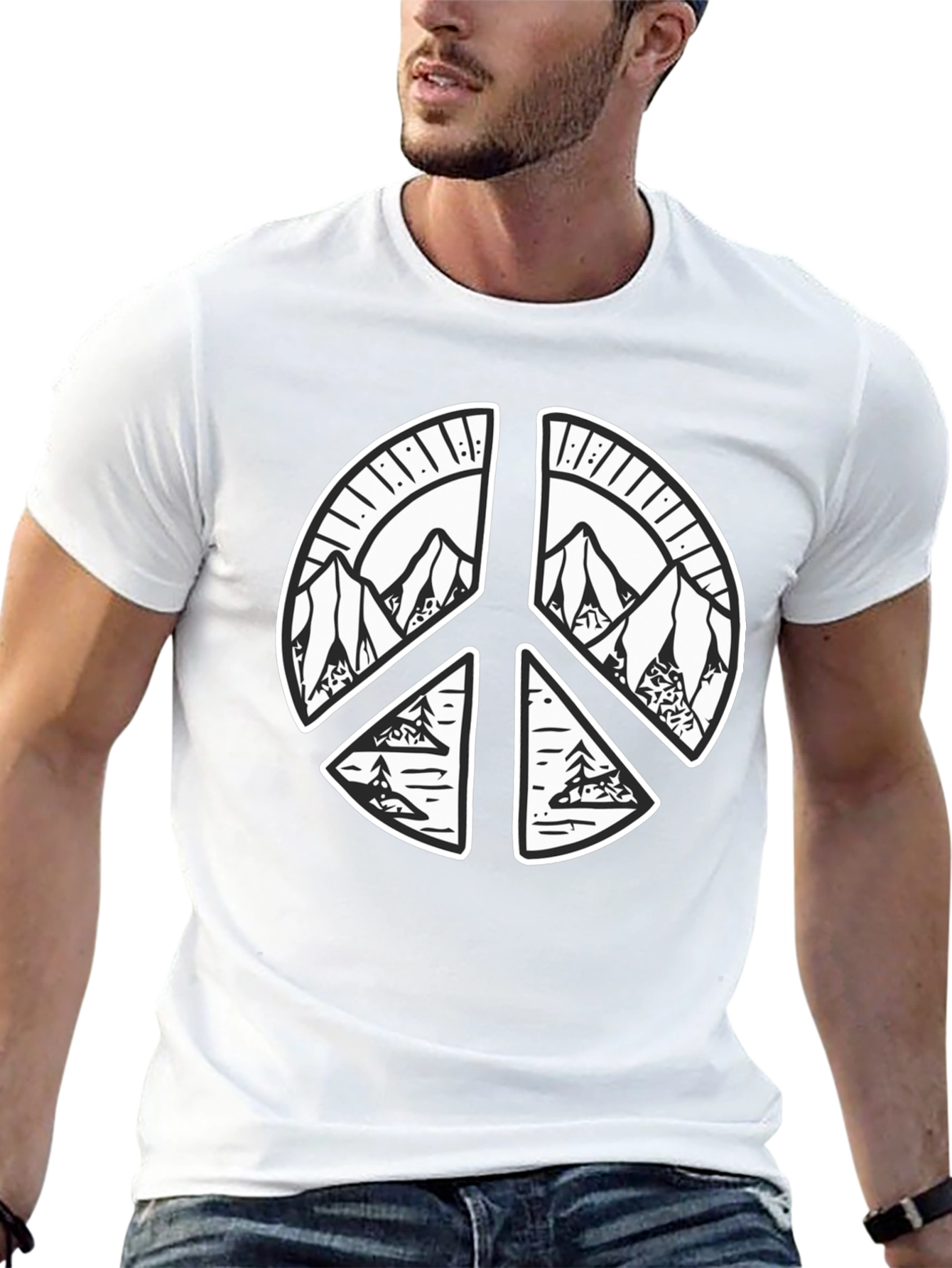 Peace Sign Mountain Graphic Tee - Black