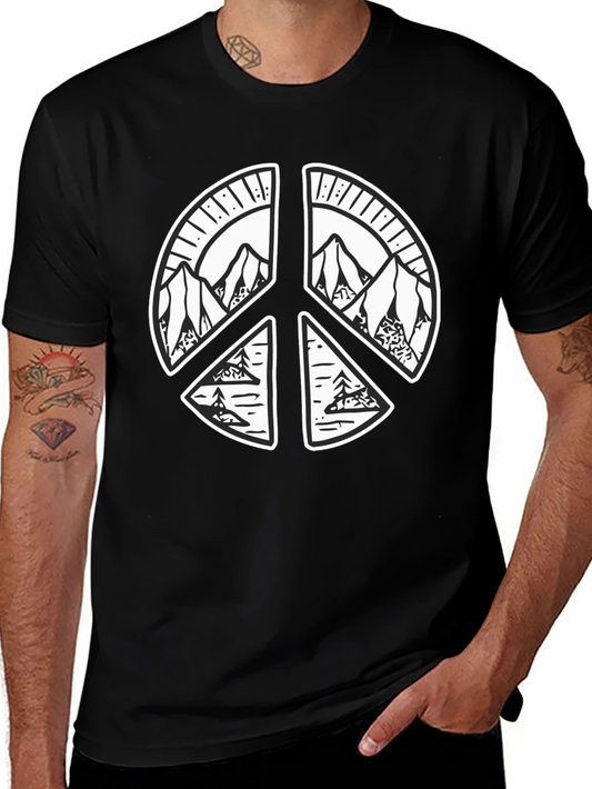 Peace Sign Mountain Graphic Tee - Black