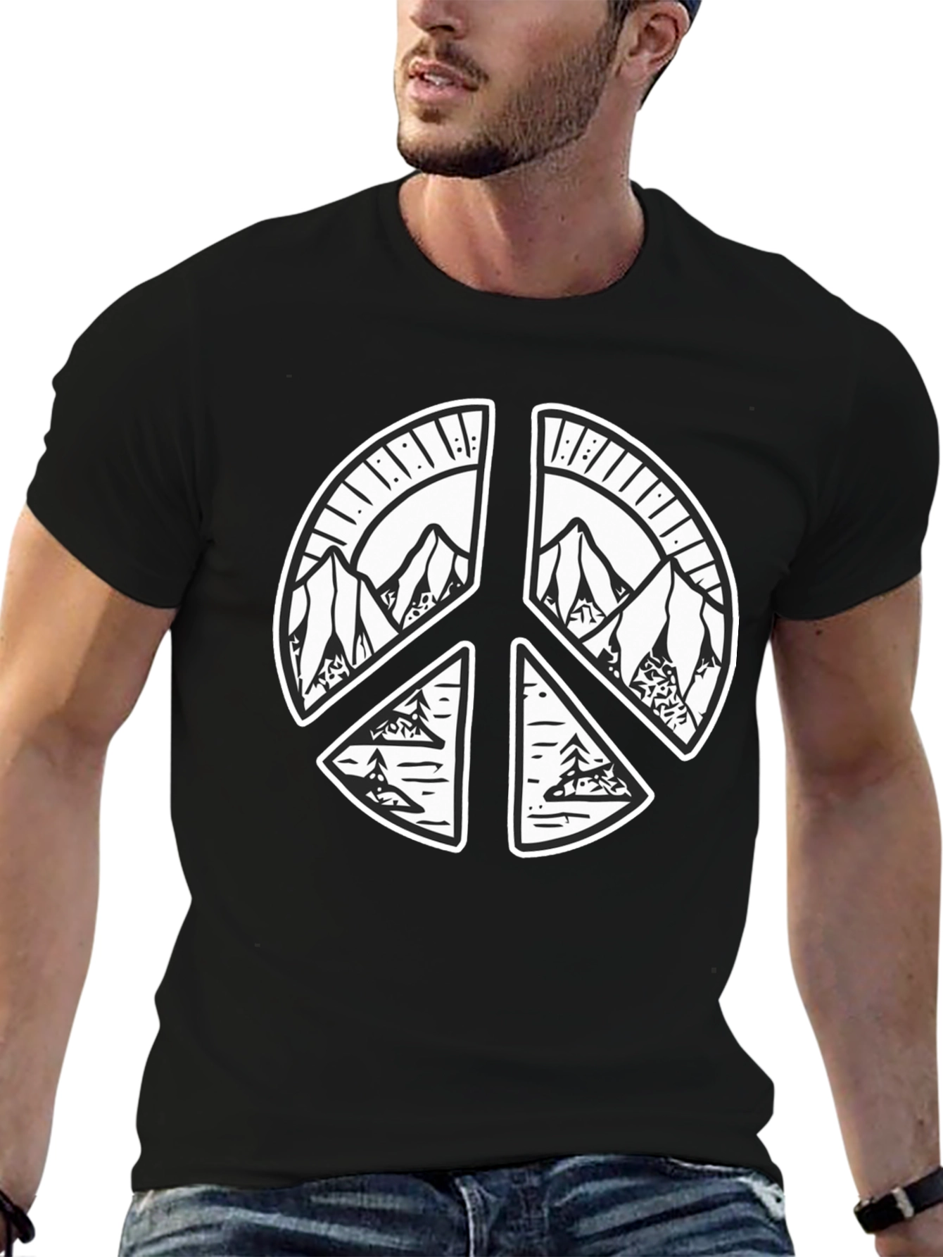 Peace Sign Mountain Graphic Tee - Black