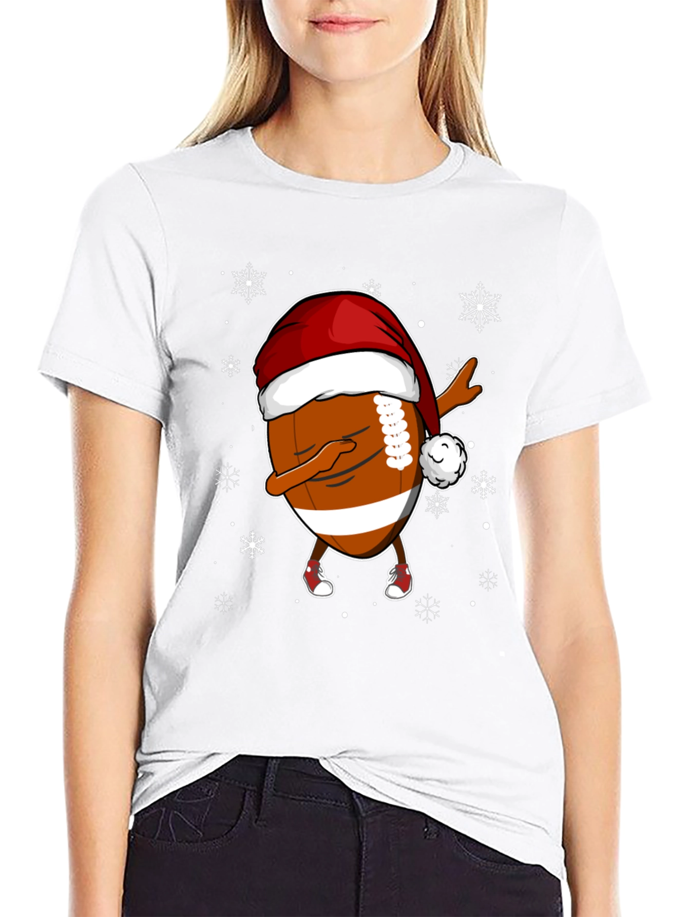 Funny Christmas Football Dabbing Santa Hat Tee