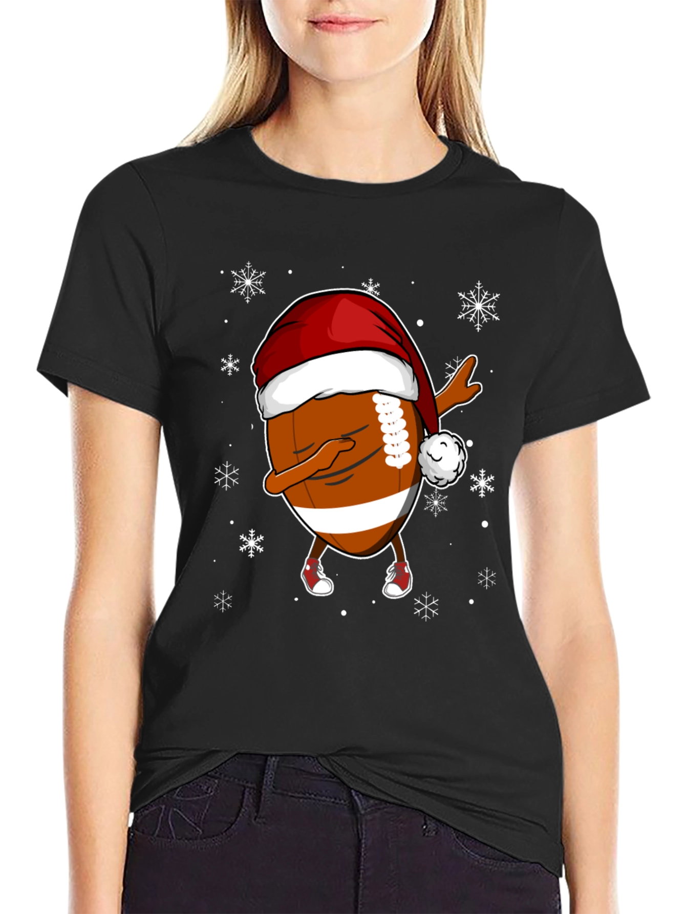 Funny Christmas Football Dabbing Santa Hat Tee