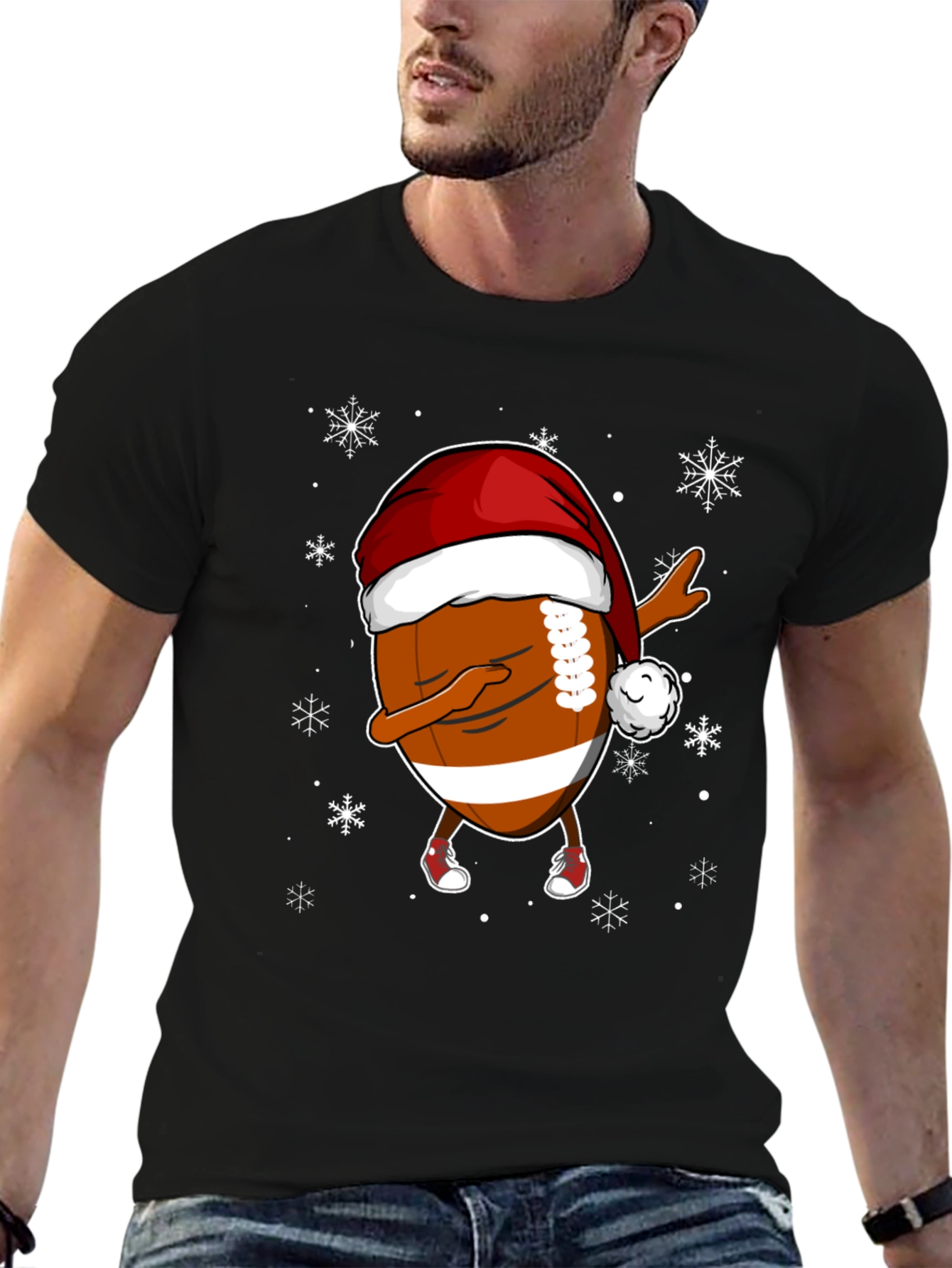Funny Christmas Football Dabbing Santa Hat Tee