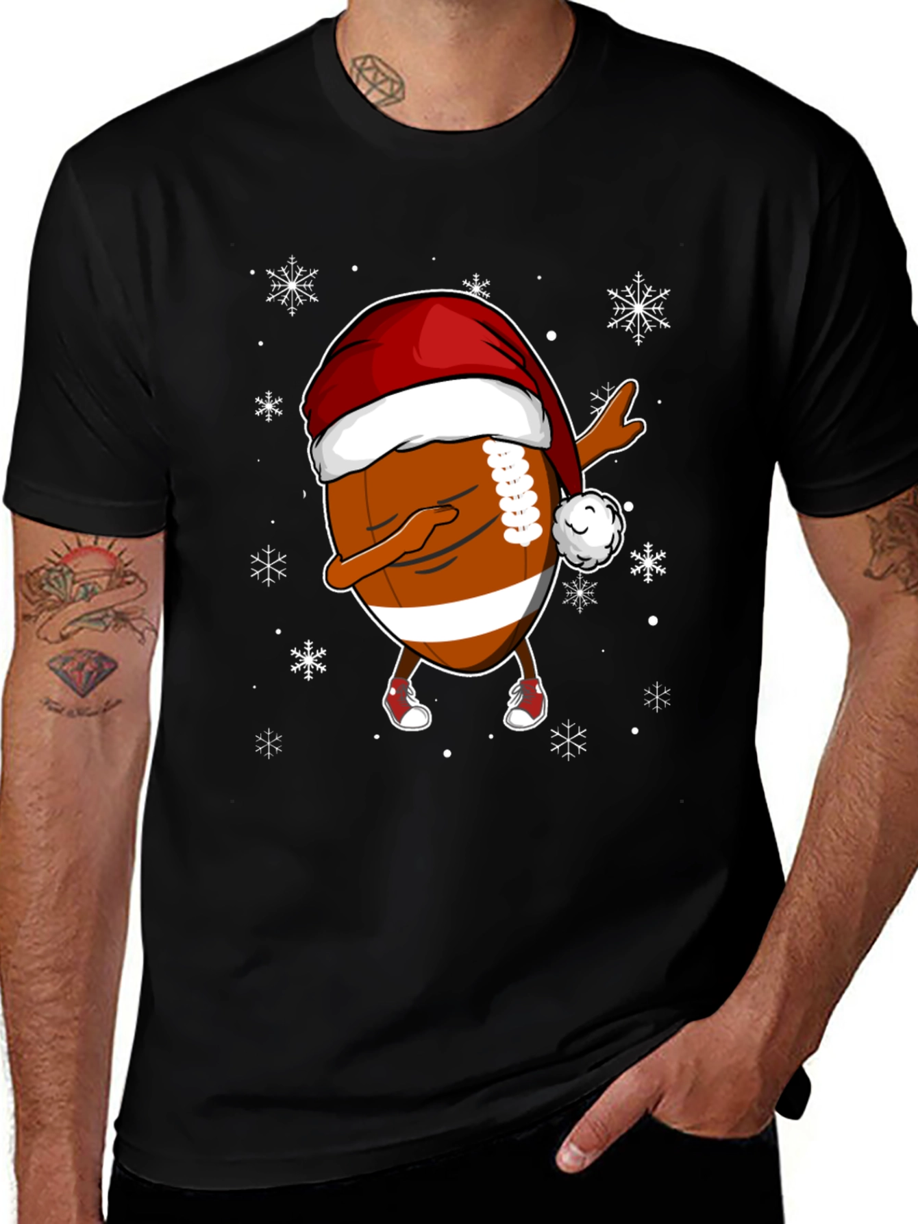 Funny Christmas Football Dabbing Santa Hat Tee