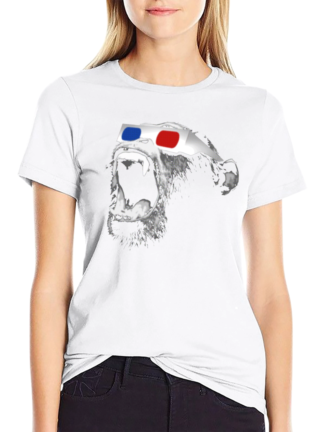 Funny Monkey 3D Glasses Graphic Black T-Shirt