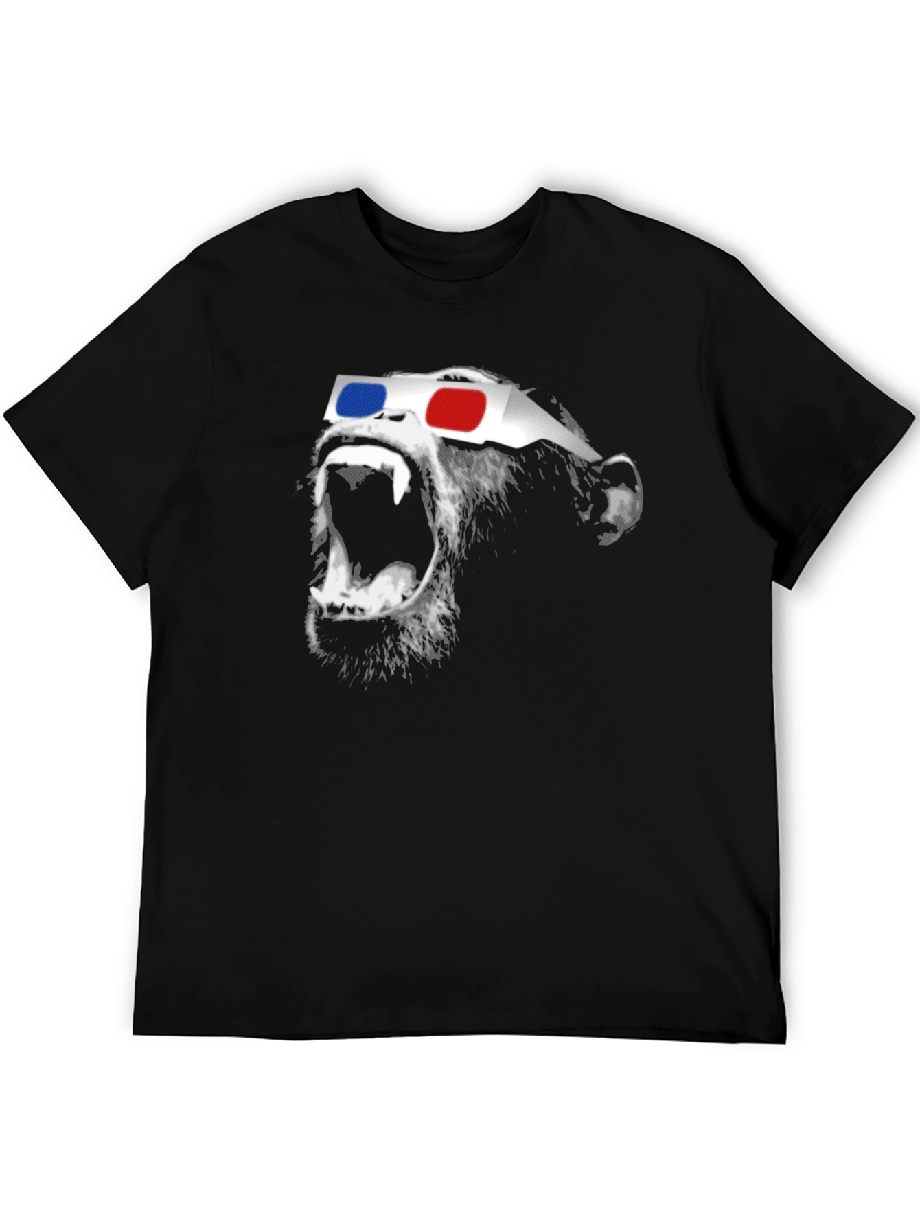 Funny Monkey 3D Glasses Graphic Black T-Shirt