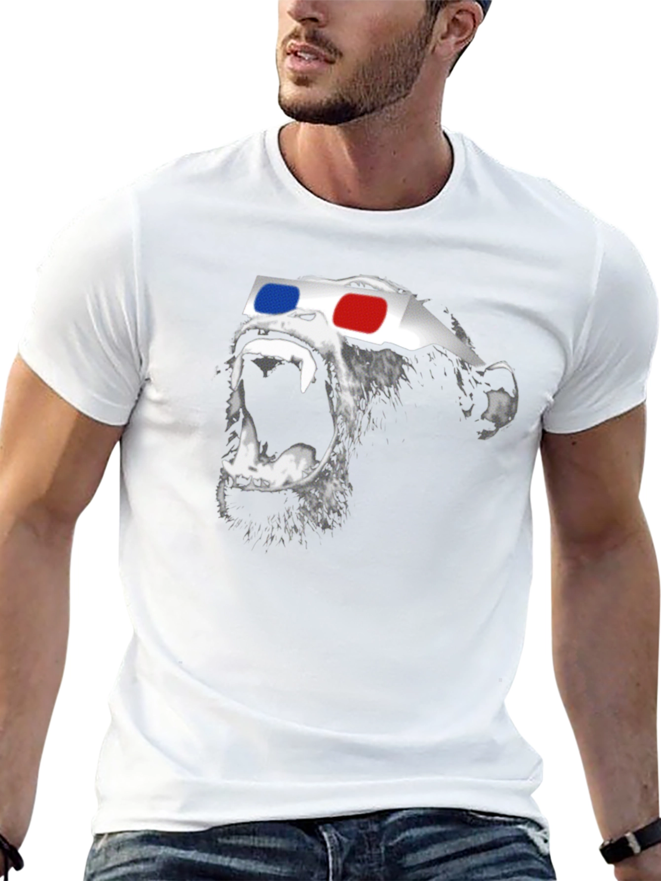 Funny Monkey 3D Glasses Graphic Black T-Shirt