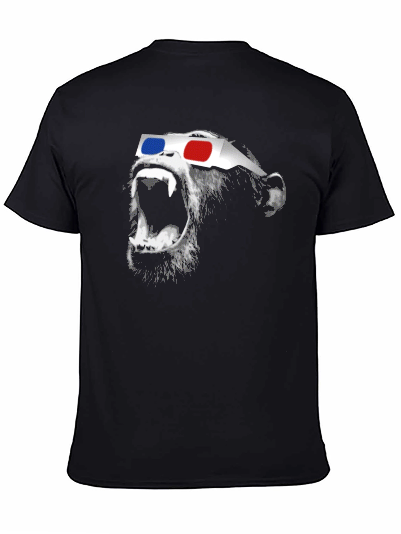 Funny Monkey 3D Glasses Graphic Black T-Shirt