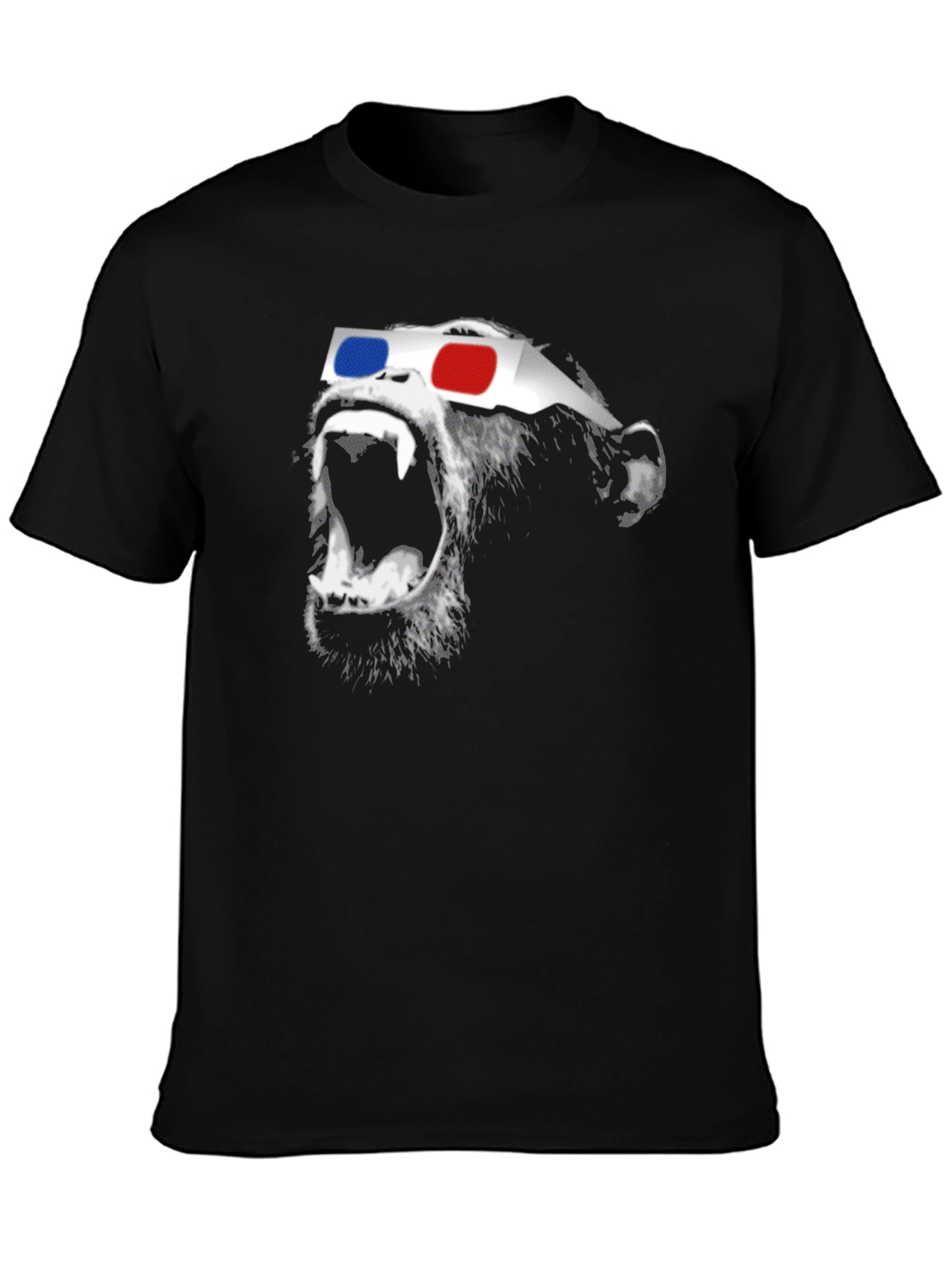 Funny Monkey 3D Glasses Graphic Black T-Shirt