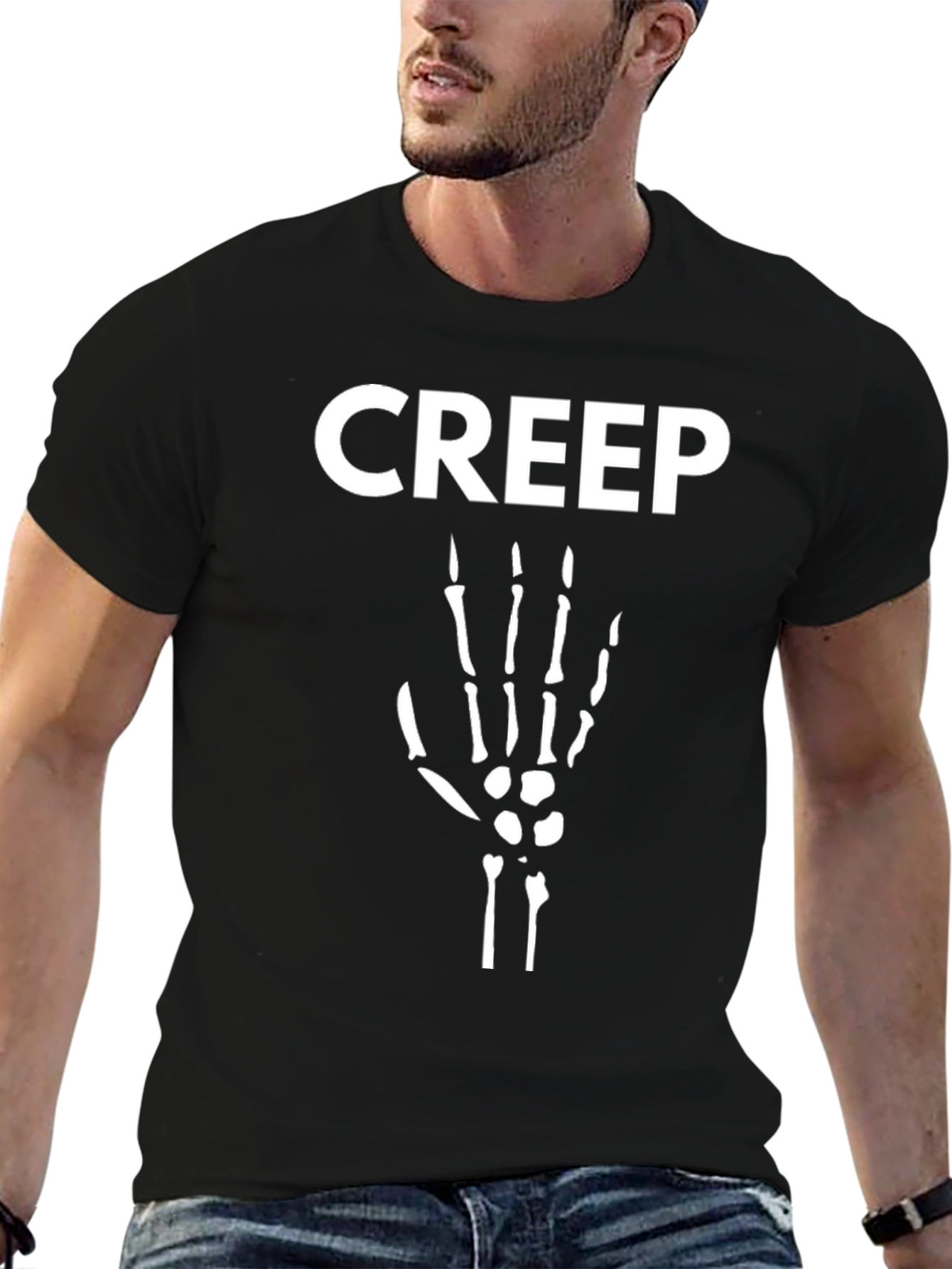 Creep Skeleton Hand T-Shirt - Halloween Mens Black Tee