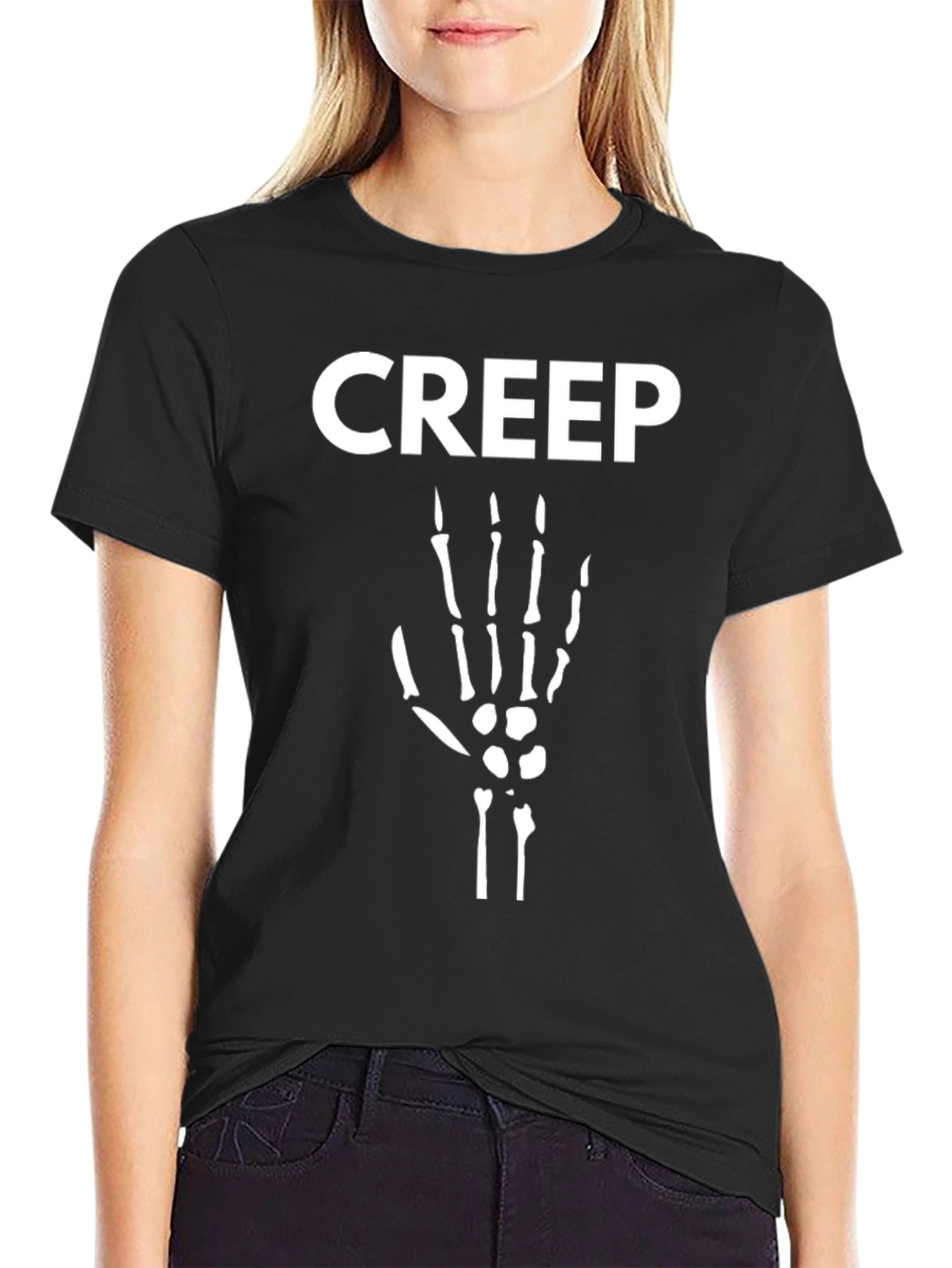 Creep Skeleton Hand T-Shirt - Halloween Mens Black Tee