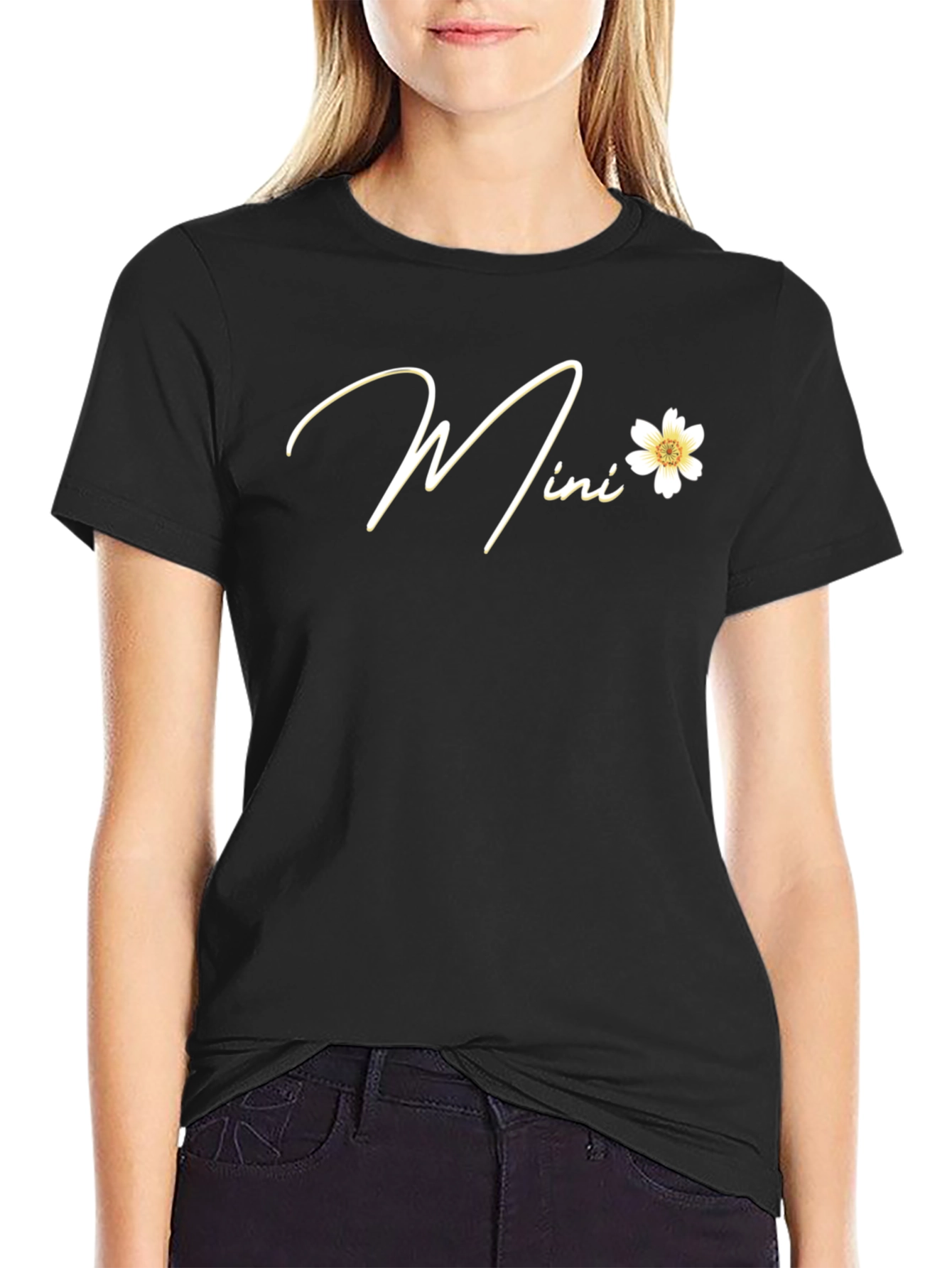 Mini Flower Graphic Black T-Shirt