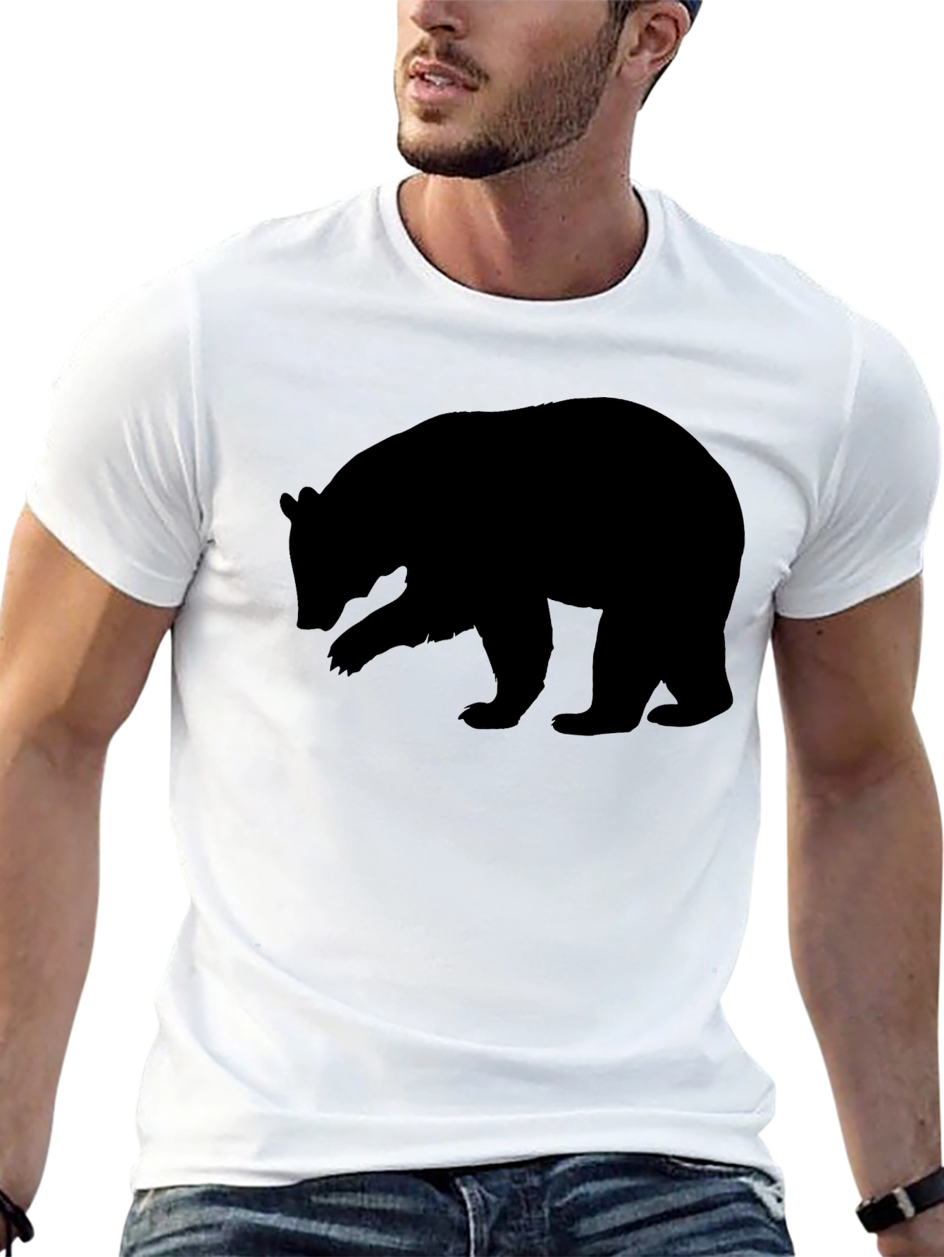 Mens Black Bear Silhouette Graphic Tee - Casual Style