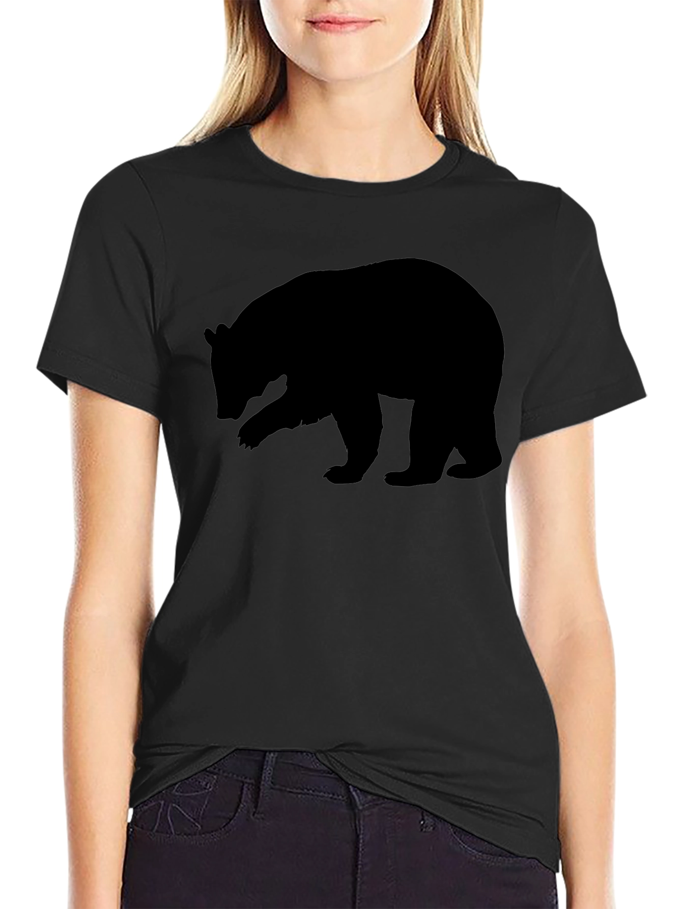 Mens Black Bear Silhouette Graphic Tee - Casual Style