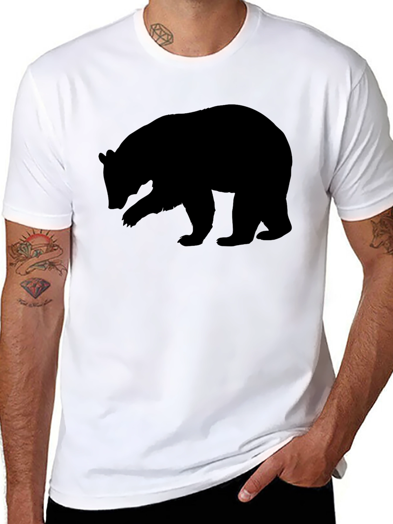 Mens Black Bear Silhouette Graphic Tee - Casual Style
