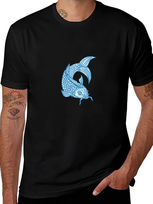 Koi Fish Graphic Tee - Stylish Mens Black T-Shirt