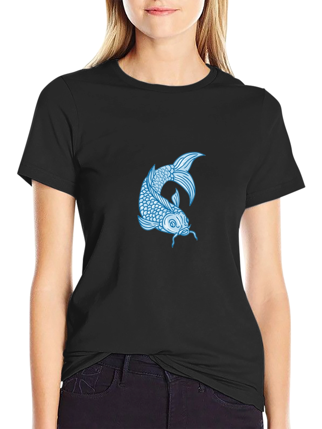 Koi Fish Graphic Tee - Stylish Mens Black T-Shirt