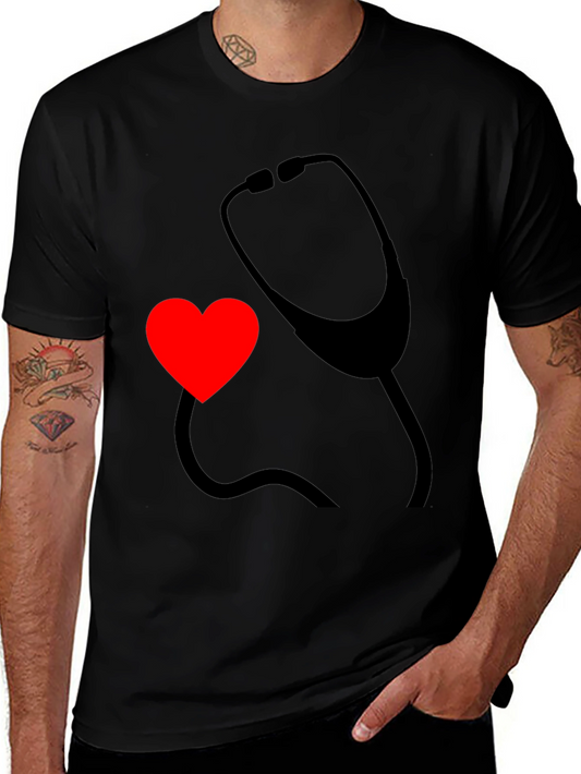 Heart & Stethoscope Black Graphic Tee - Doctor Love