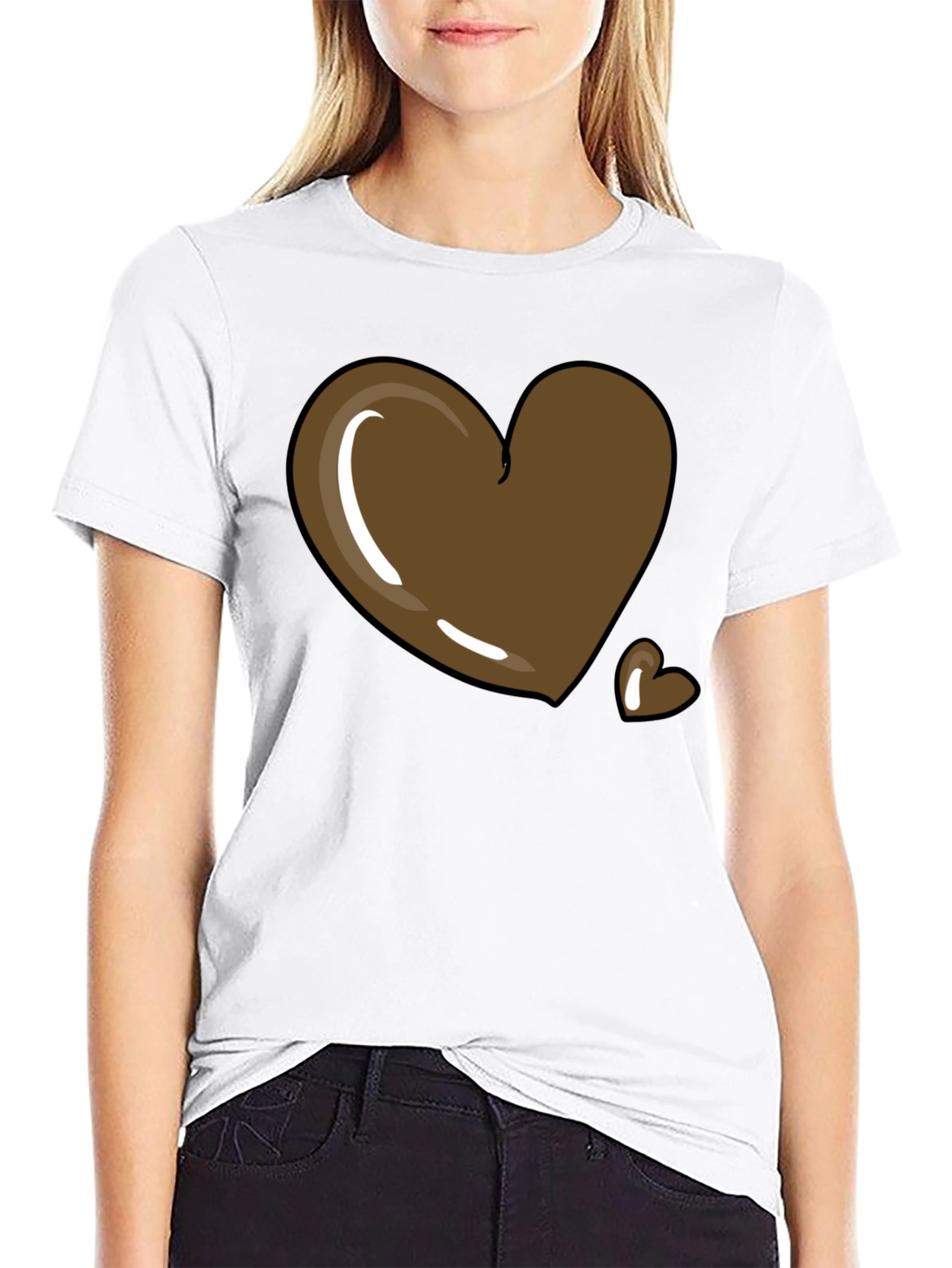Brown Heart Graphic T-Shirt - Mens Casual Tee