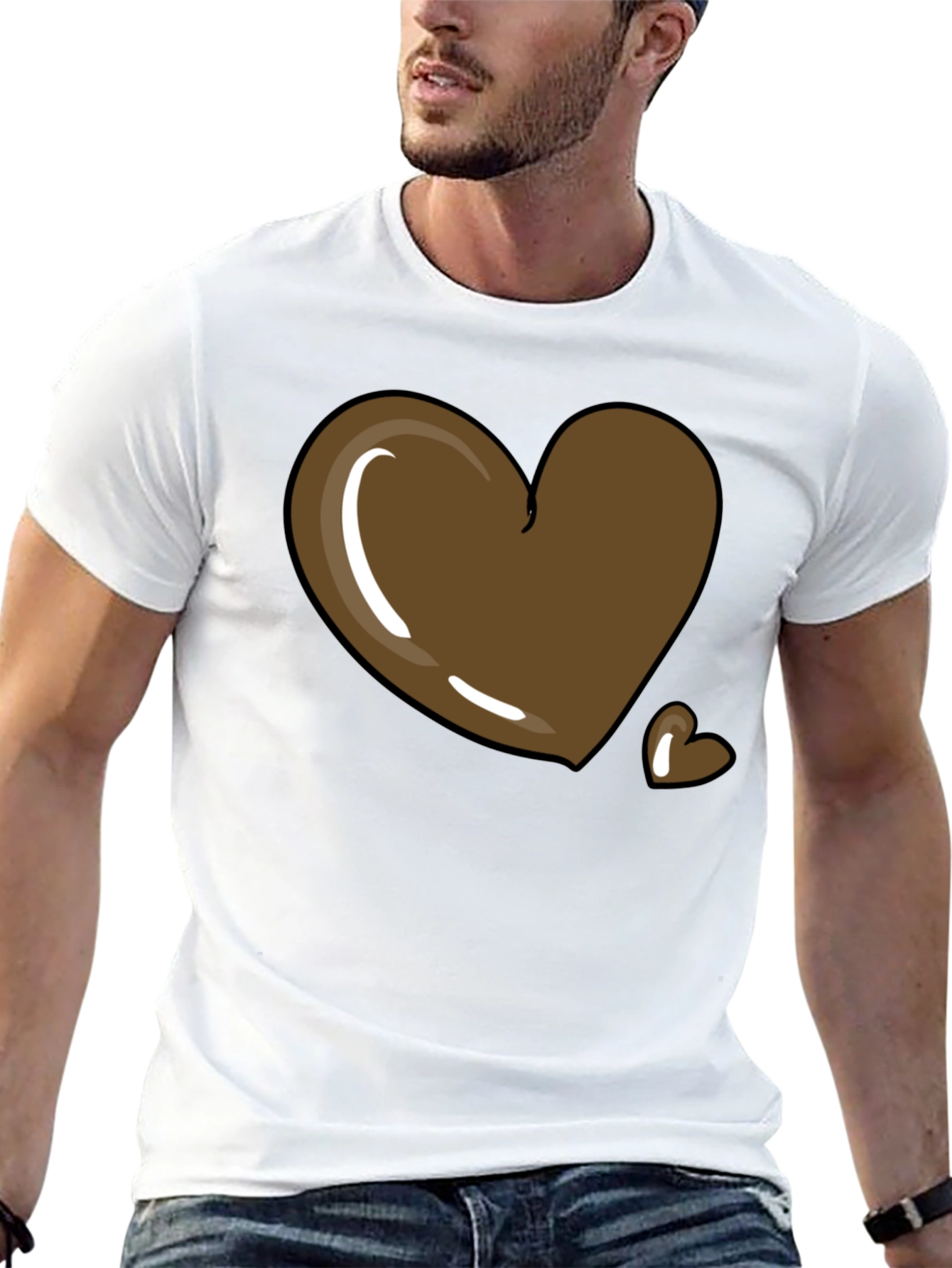 Brown Heart Graphic T-Shirt - Mens Casual Tee