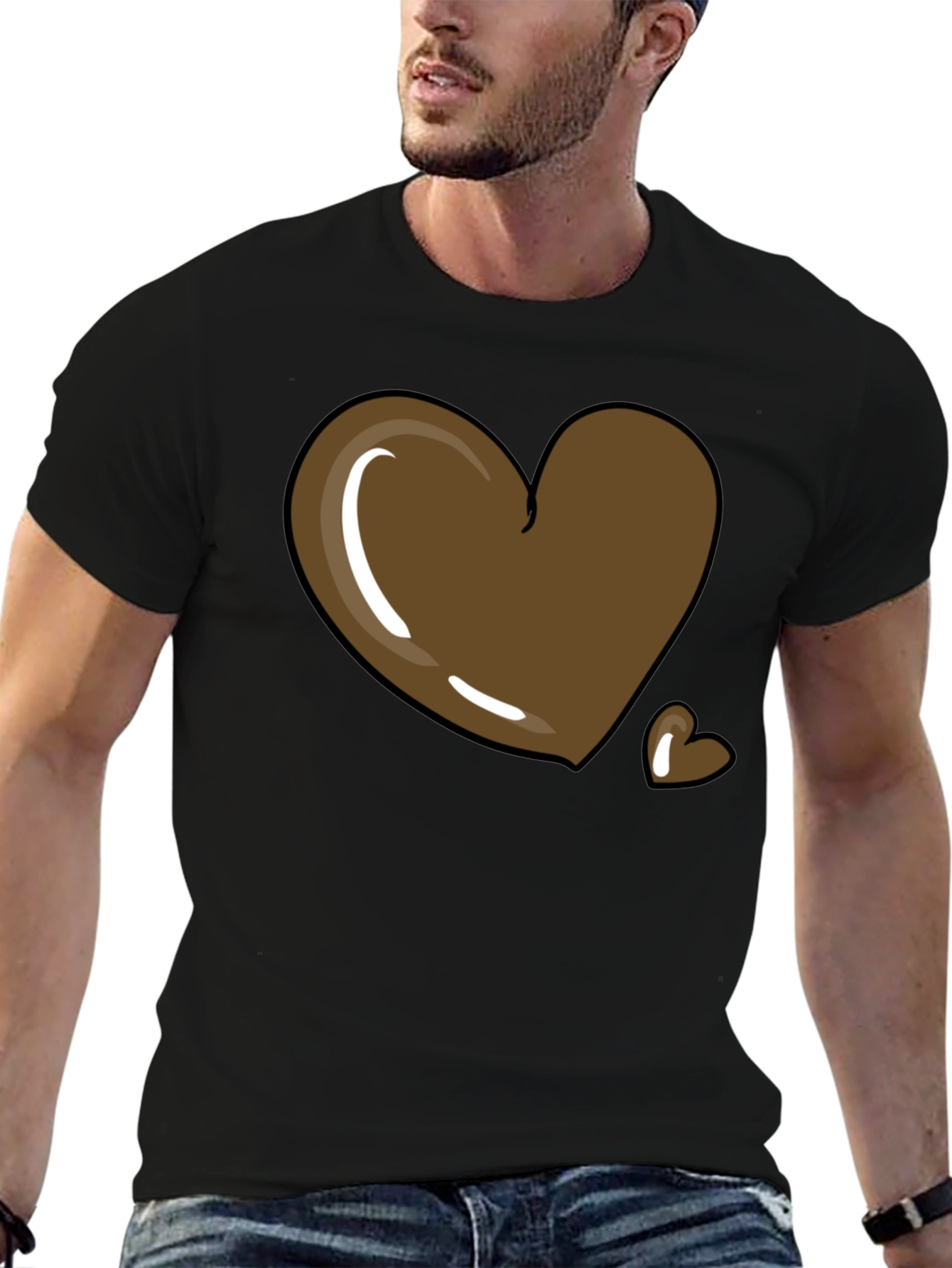 Brown Heart Graphic T-Shirt - Mens Casual Tee