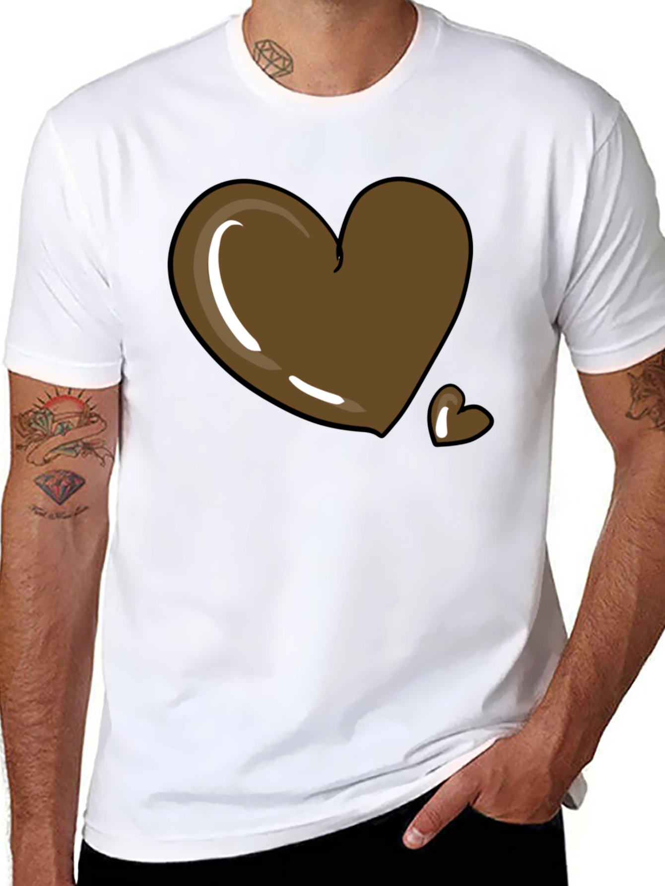 Brown Heart Graphic T-Shirt - Mens Casual Tee