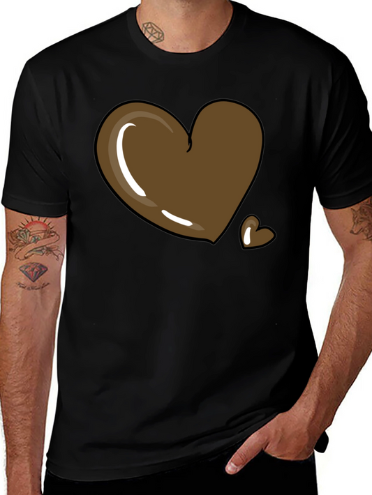 Brown Heart Graphic T-Shirt - Mens Casual Tee